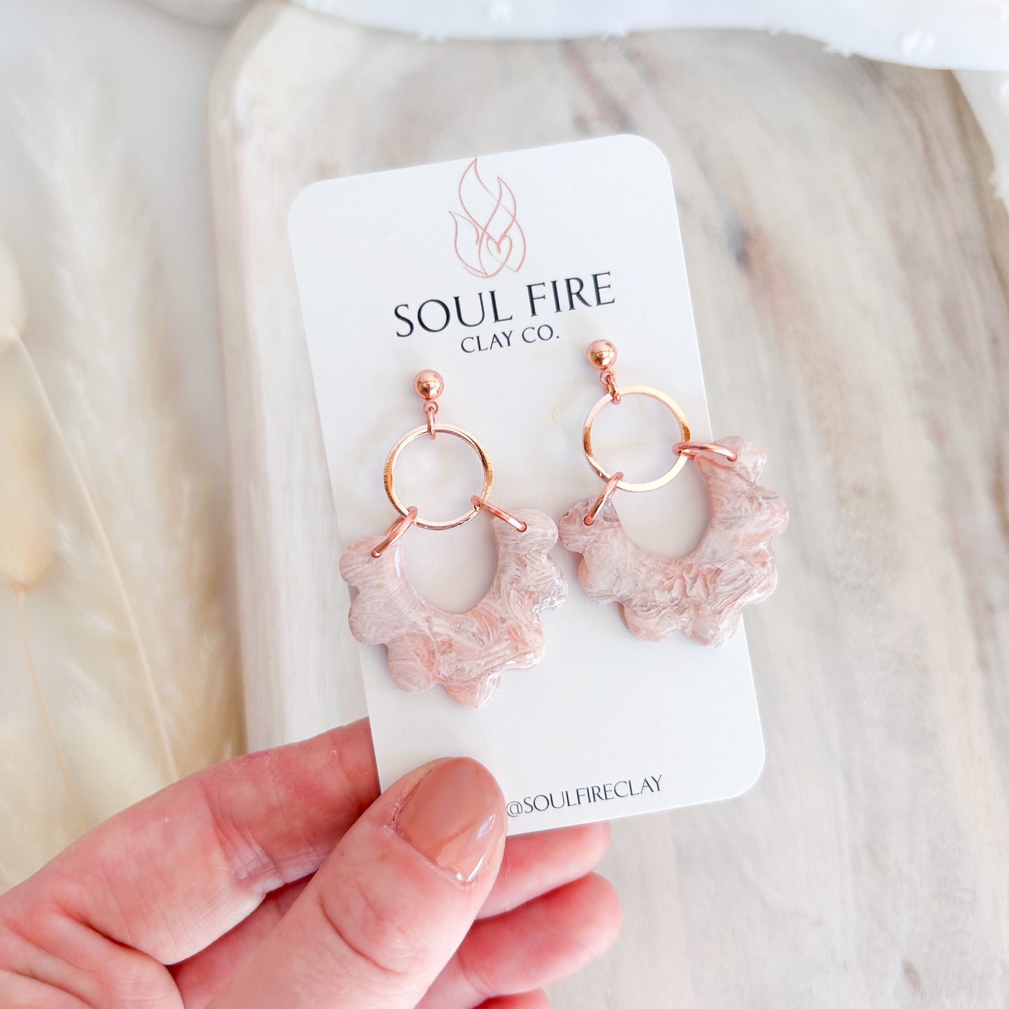 Soft Pink Marble Statement Earrings