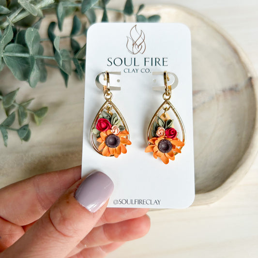 Sunflower Fall Floral - Statement Earrings