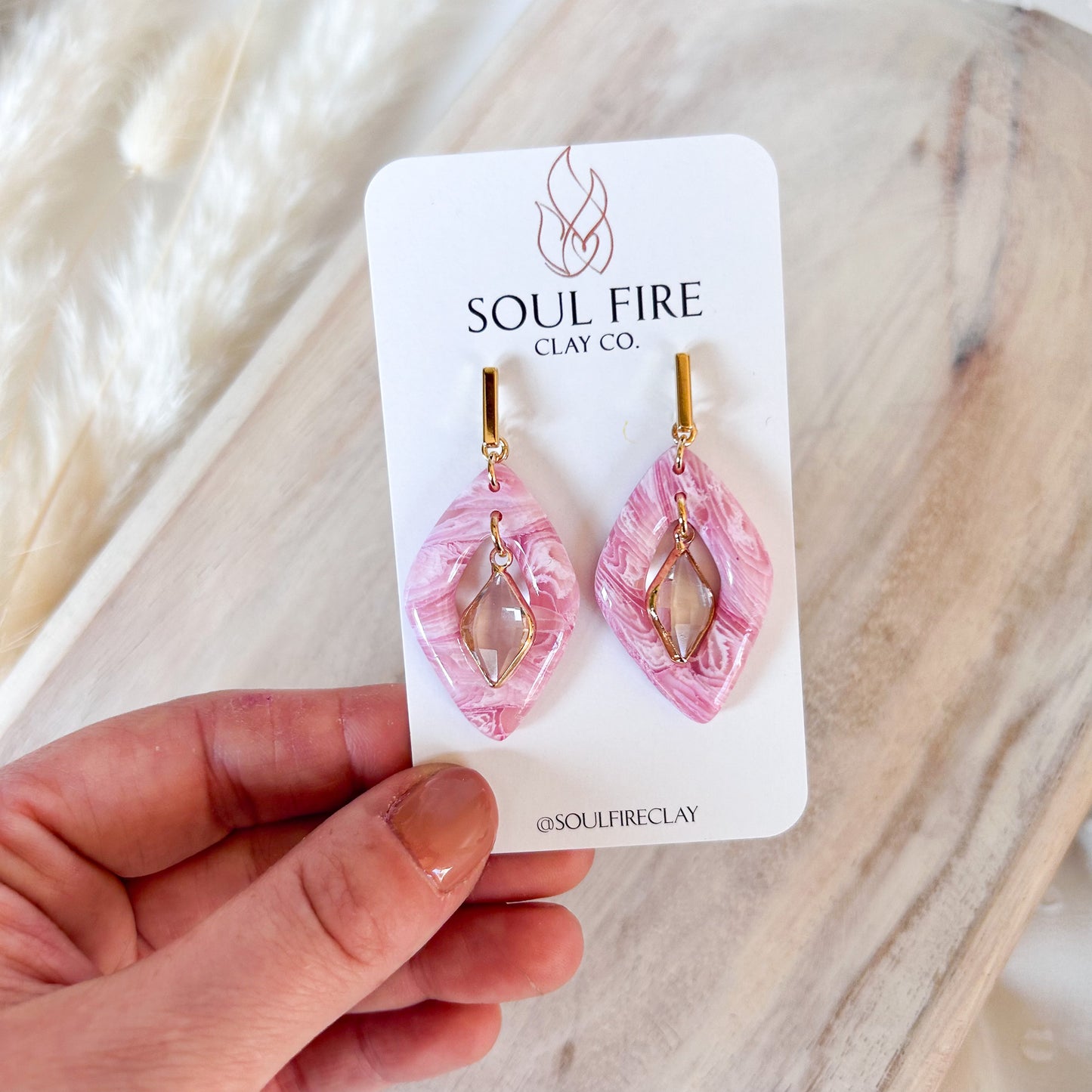 Pretty Pink Marble Statement Earrings