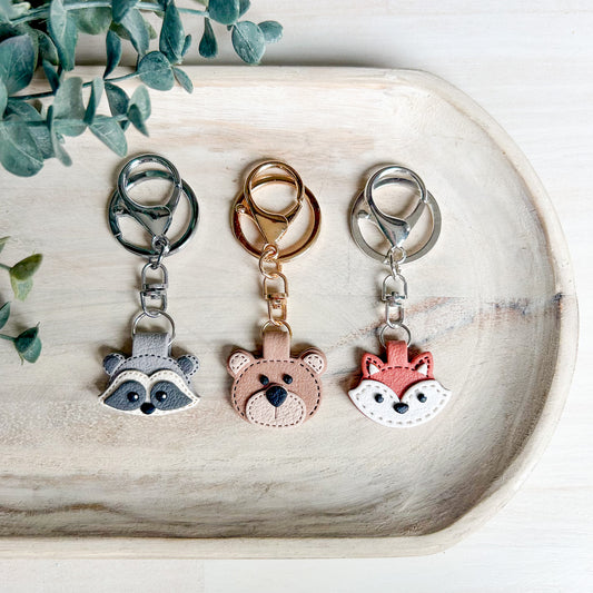 Bear, Fox & Raccoon - Leather Textured Polymer Clay Keychain