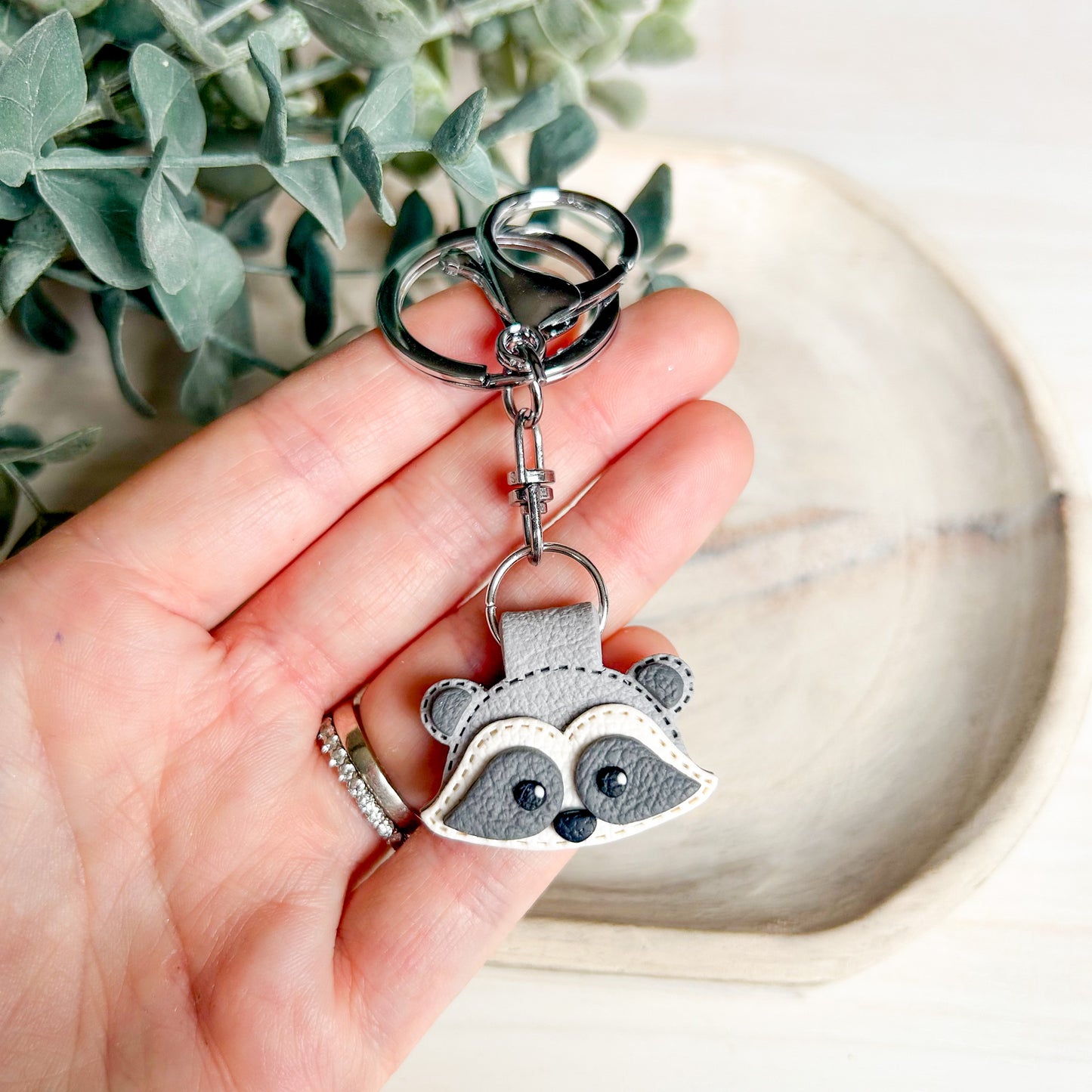 Bear, Fox & Raccoon - Leather Textured Polymer Clay Keychain