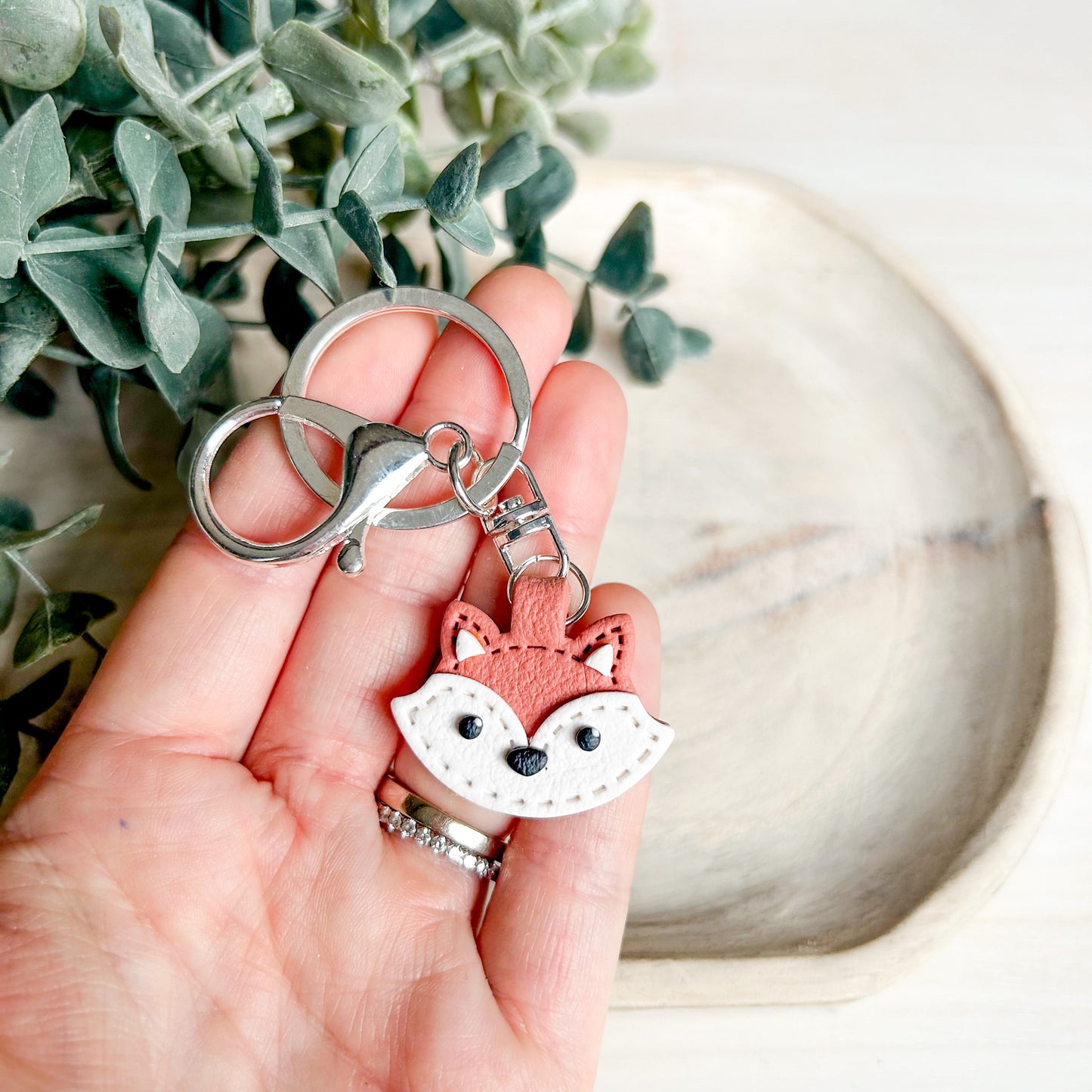 Bear, Fox & Raccoon - Leather Textured Polymer Clay Keychain