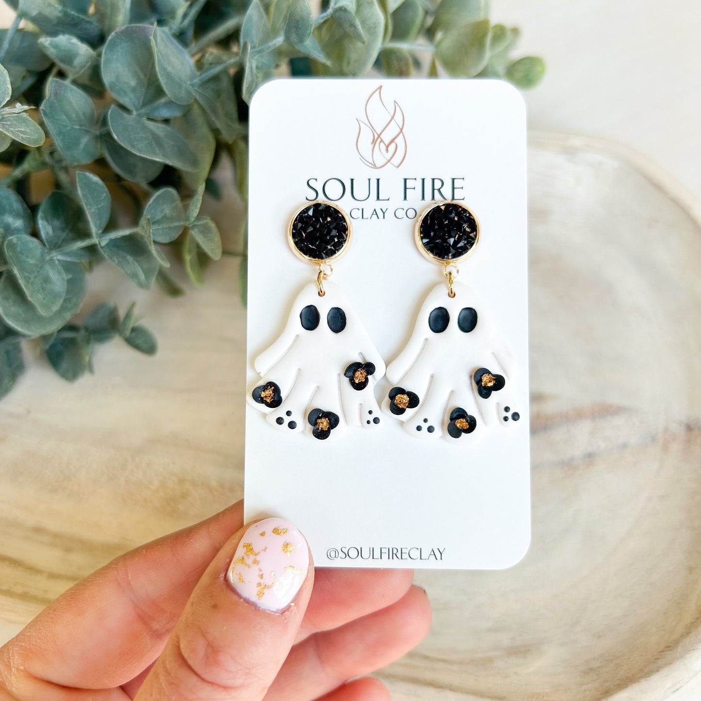 Monochrome Floral Ghosts - Halloween Statement Earrings