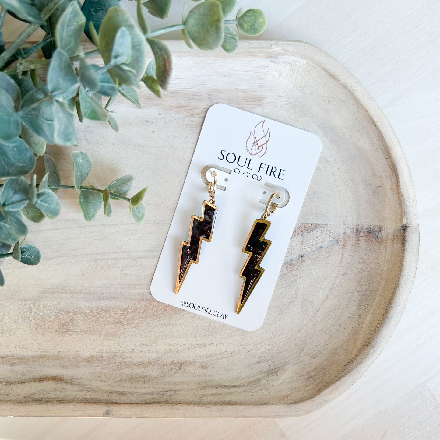 Black & Gold Marble Lightning Bolt - Fall Statement Earrings