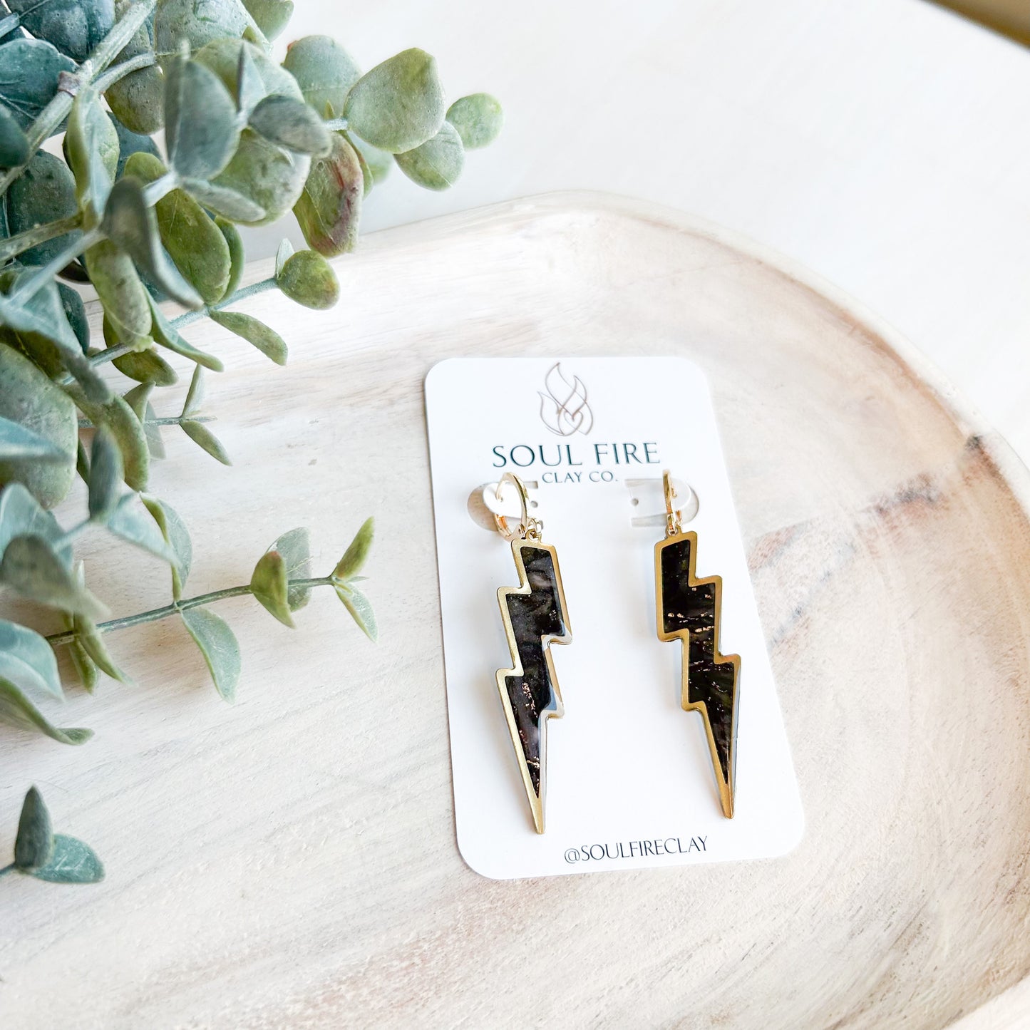 Black & Gold Marble Lightning Bolt - Fall Statement Earrings