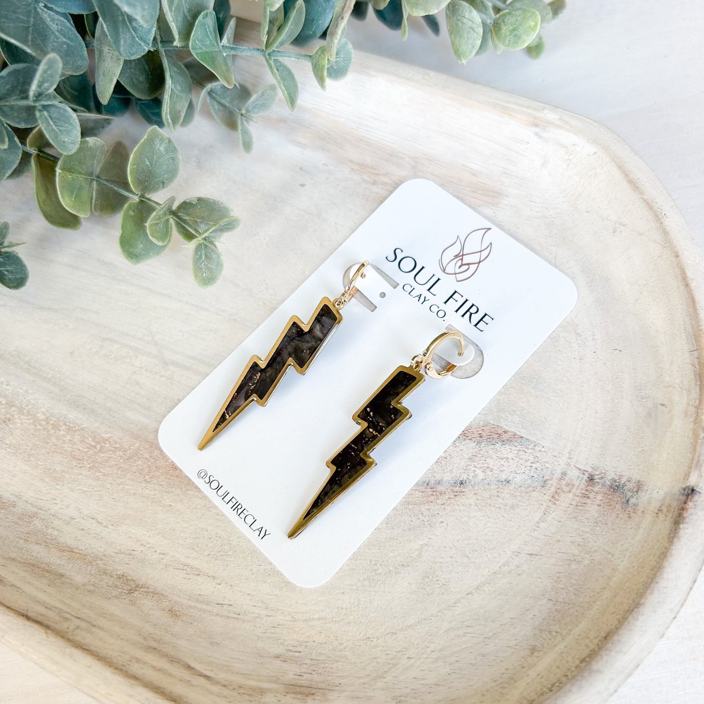 Black & Gold Marble Lightning Bolt - Fall Statement Earrings