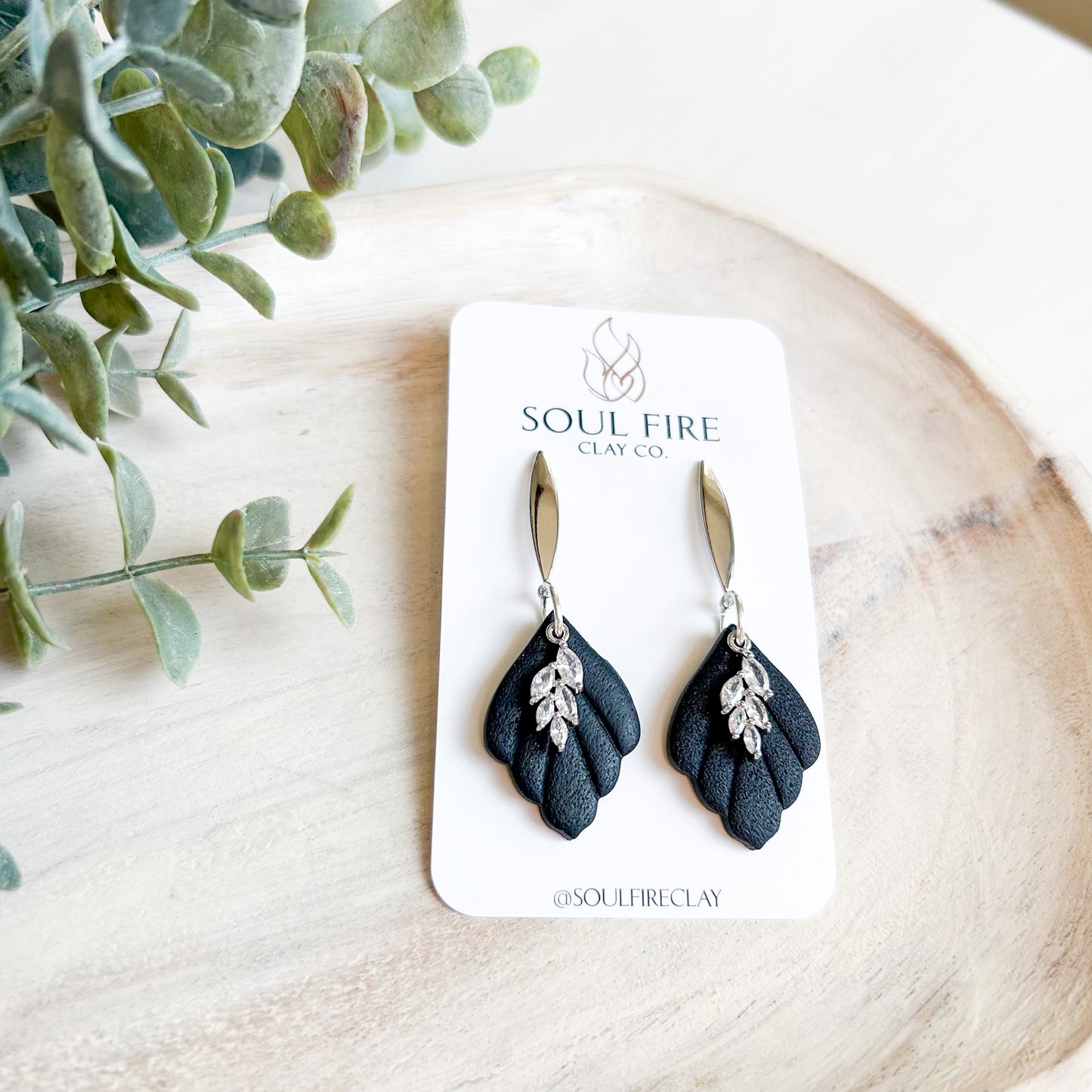 Black & Bling Scalloped Leaf Drop- Fall Statement Earrings