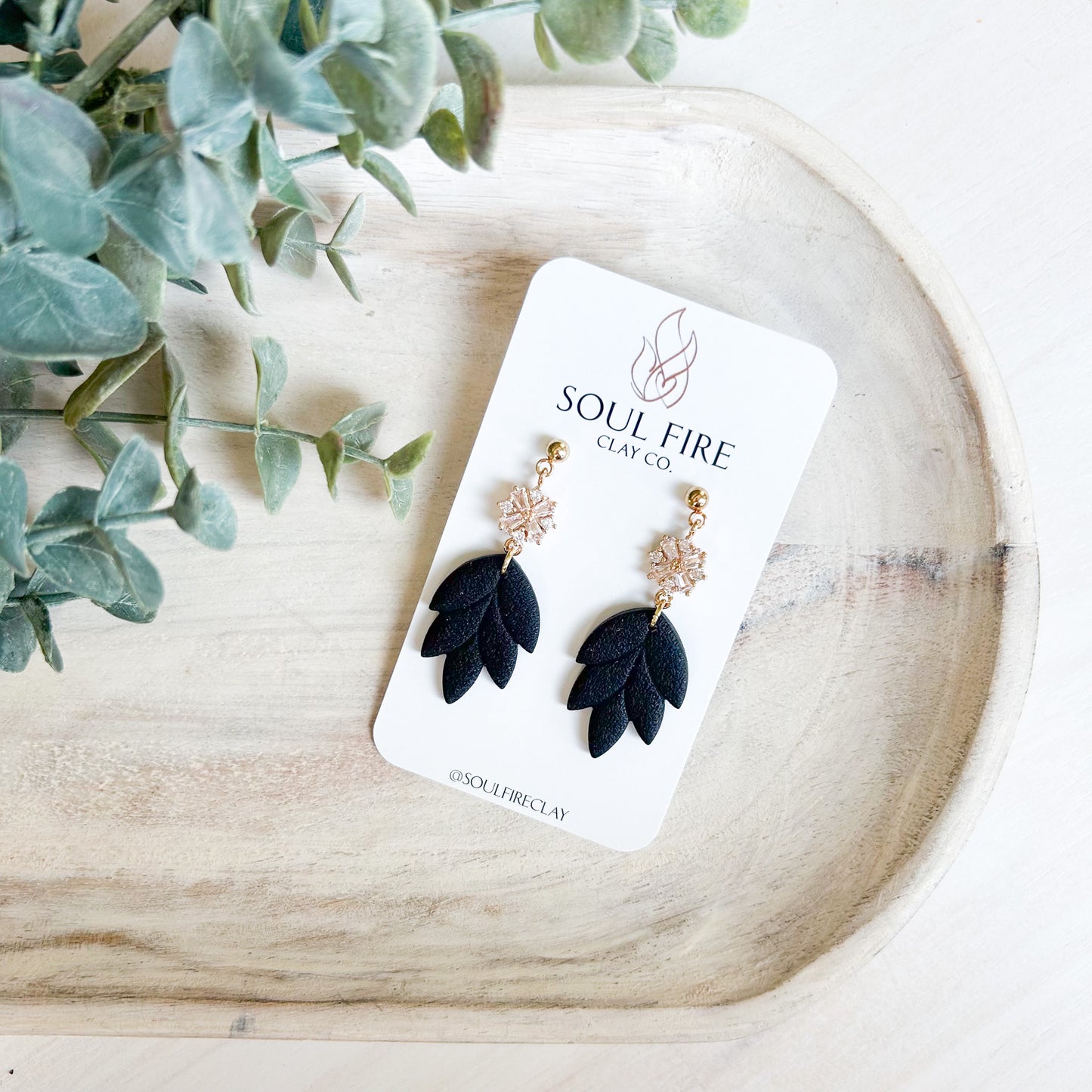 Black & Bling Scalloped Leaf Drop - Fall Statement Earrings