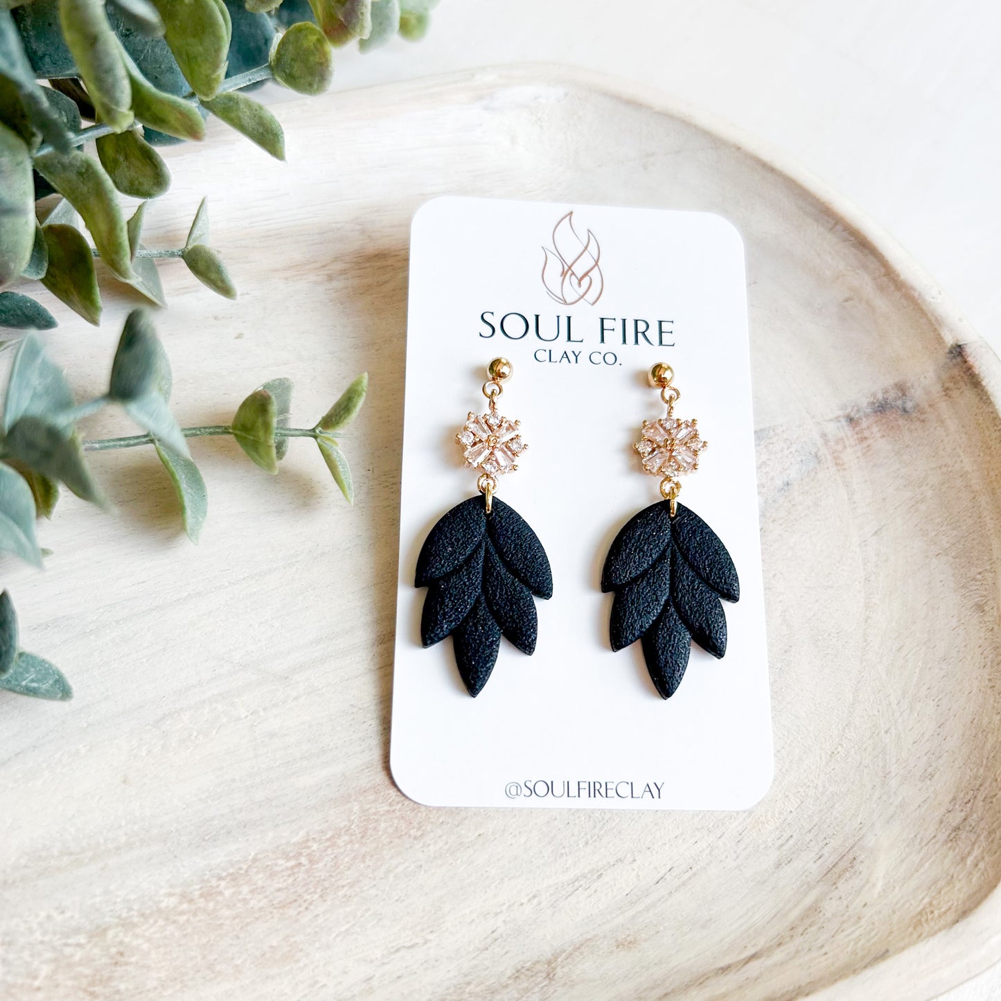 Black & Bling Scalloped Leaf Drop - Fall Statement Earrings