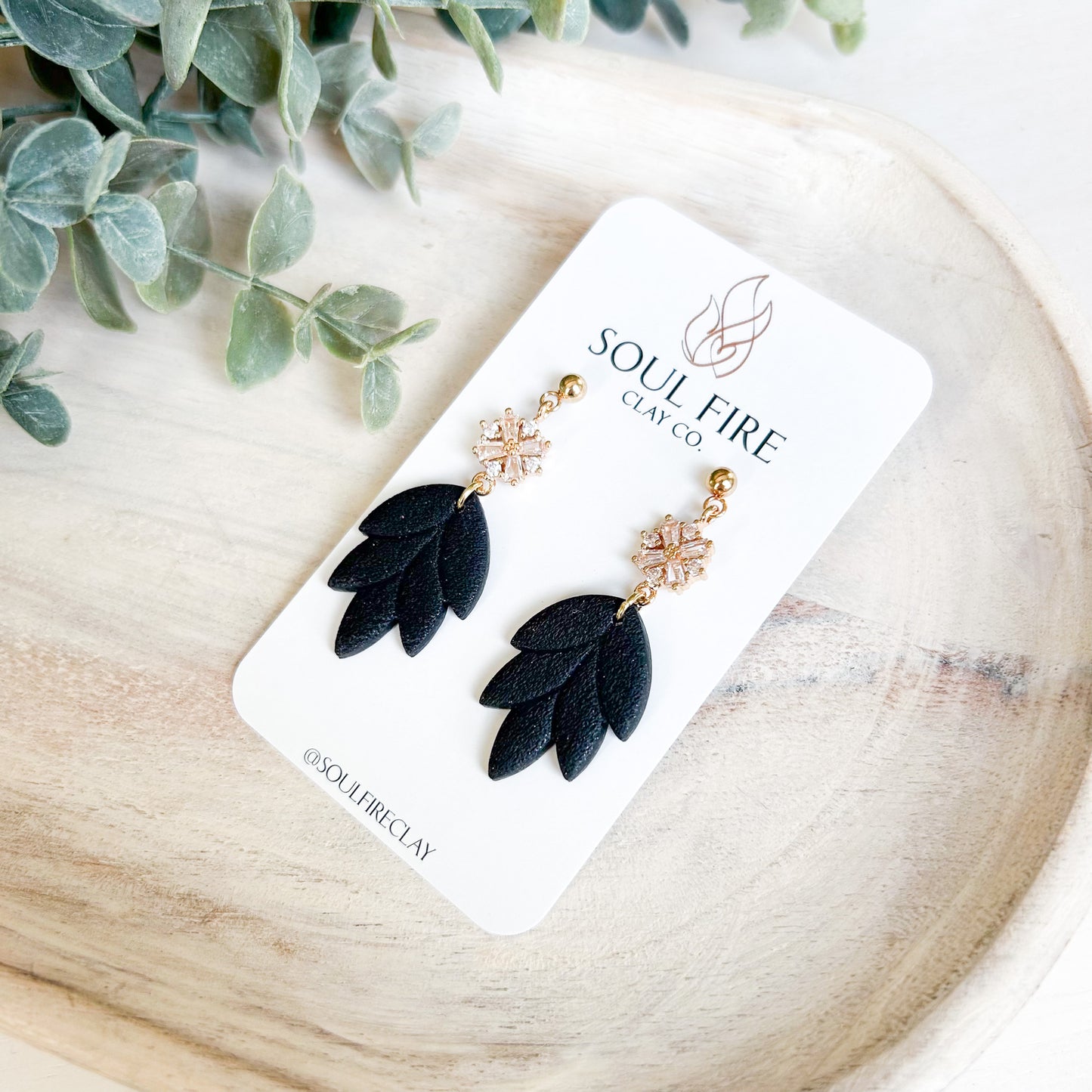 Black & Bling Scalloped Leaf Drop - Fall Statement Earrings