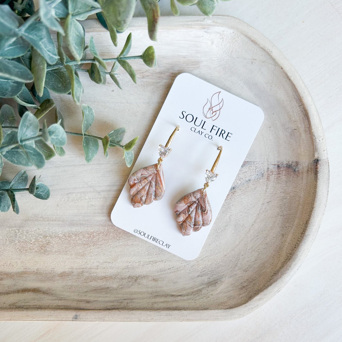 Boho Marbled Scalloped Leaf Drop- Fall Statement Earrings