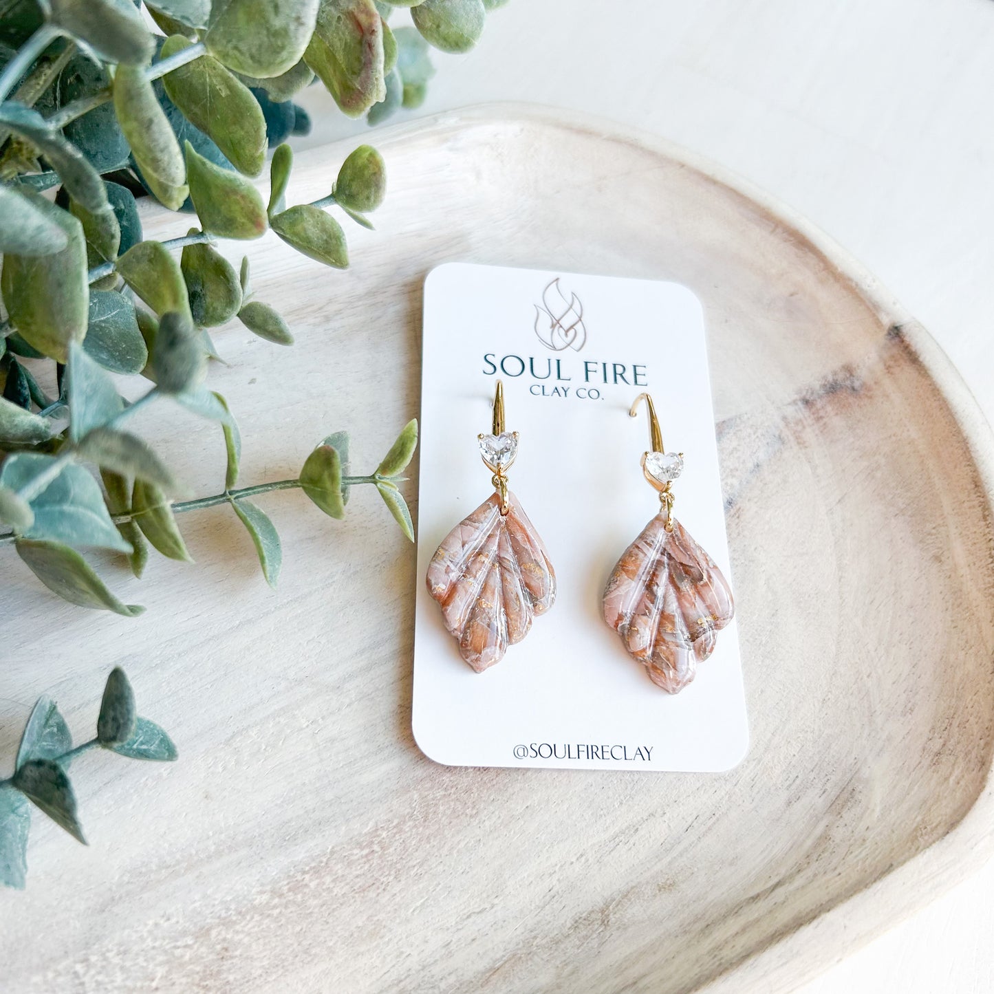 Boho Marbled Scalloped Leaf Drop- Fall Statement Earrings