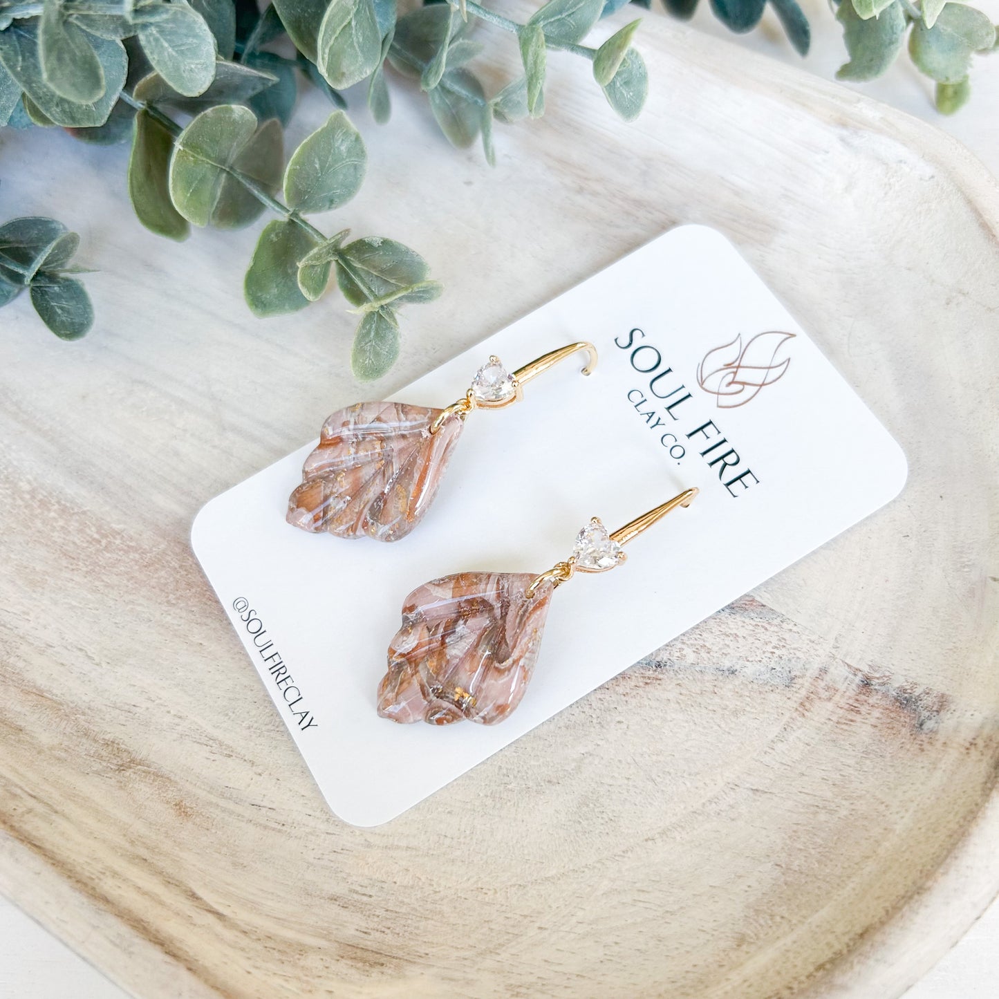 Boho Marbled Scalloped Leaf Drop- Fall Statement Earrings