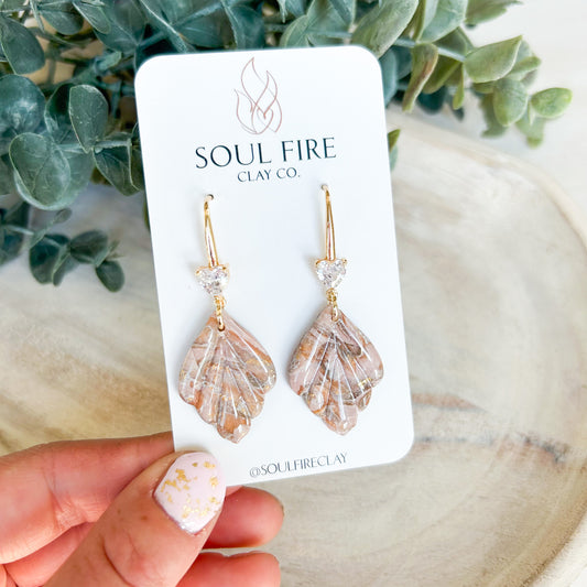 Boho Marbled Scalloped Leaf Drop- Fall Statement Earrings