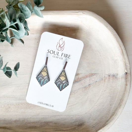 Mountain Peaks Sunrise - Fall Statement Earrings