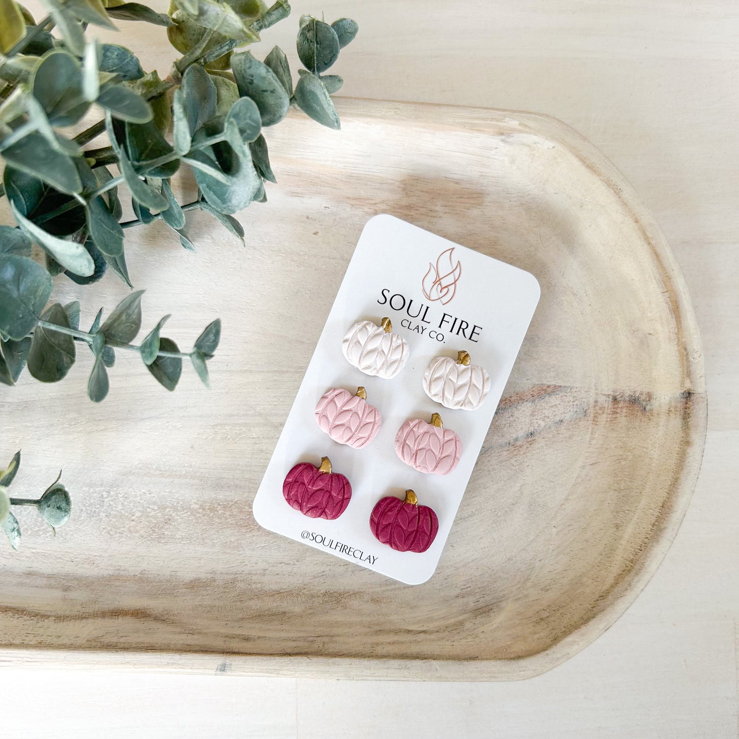 Pumpkin Stud Trio - Ivory, Pink & Maroon - Fall Statement Earrings