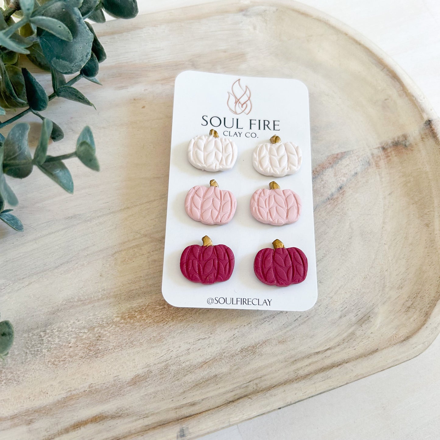 Pumpkin Stud Trio - Ivory, Pink & Maroon - Fall Statement Earrings