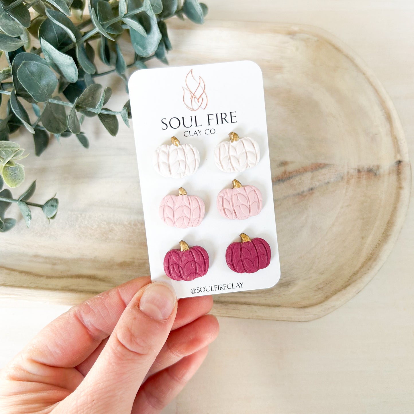 Pumpkin Stud Trio - Ivory, Pink & Maroon - Fall Statement Earrings