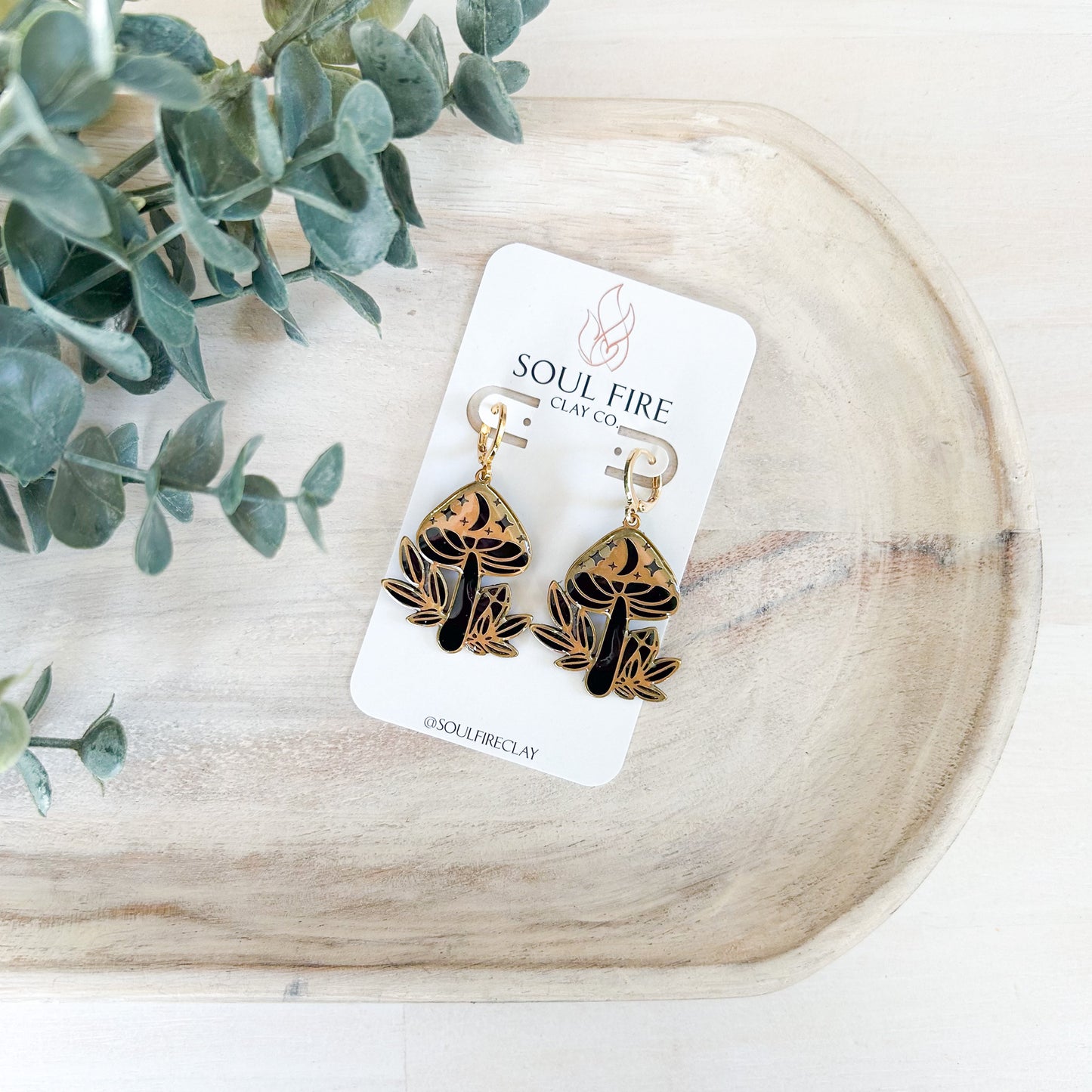 Black Mushroom Toadstool - Fall Statement Earrings