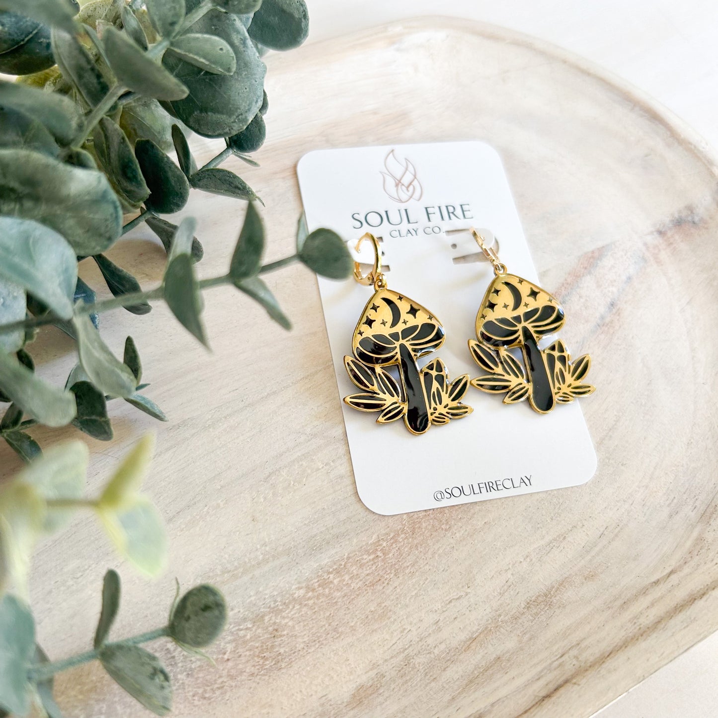 Black Mushroom Toadstool - Fall Statement Earrings