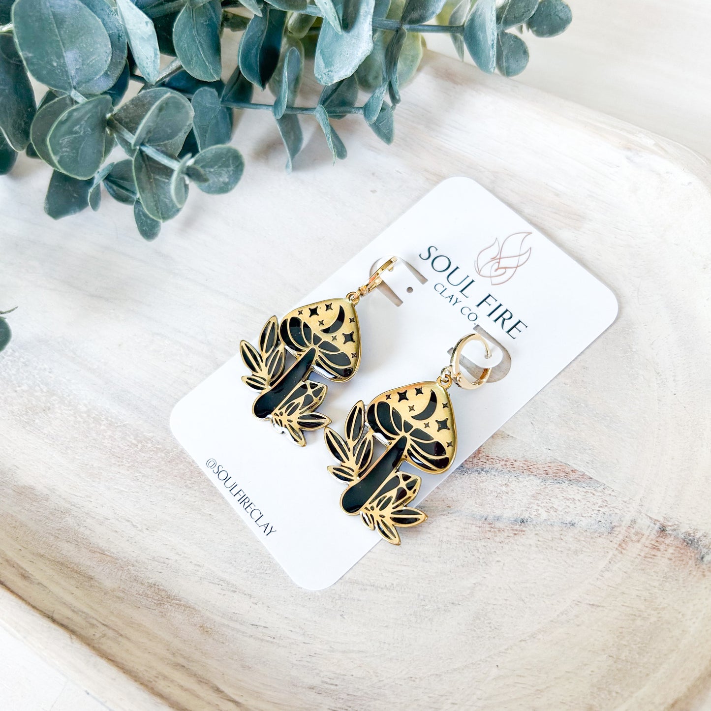 Black Mushroom Toadstool - Fall Statement Earrings