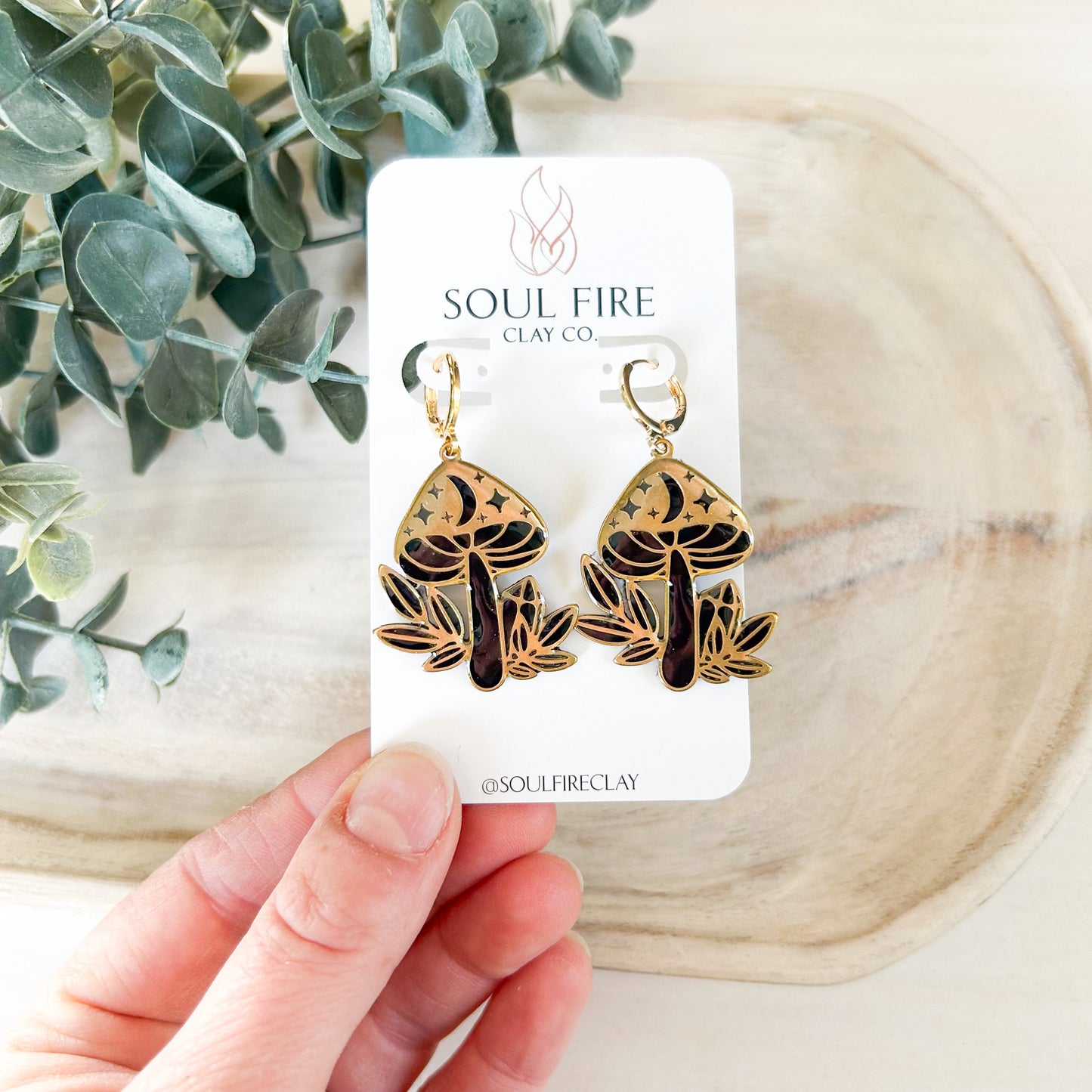 Black Mushroom Toadstool - Fall Statement Earrings