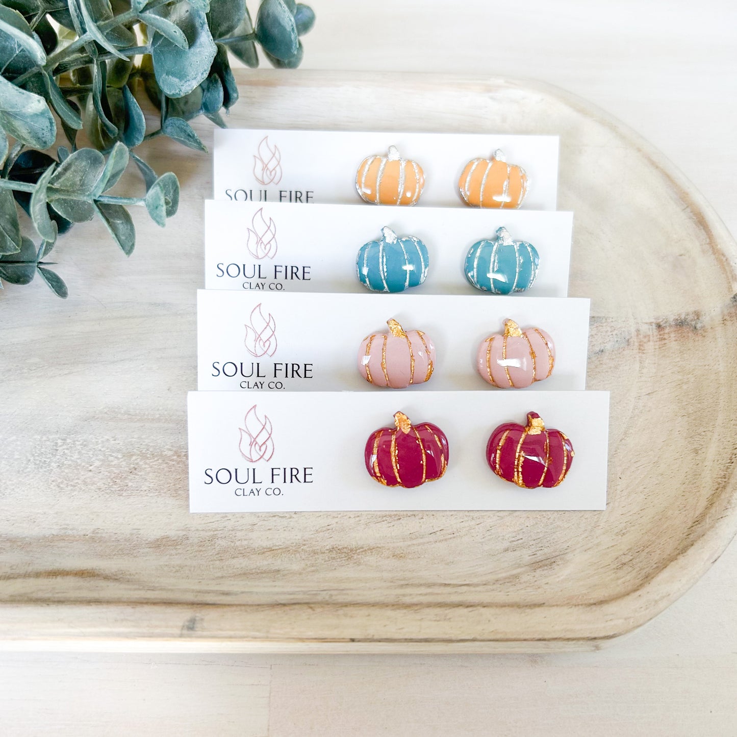 Gold Accent Pumpkin Studs - Fall Statement Earrings