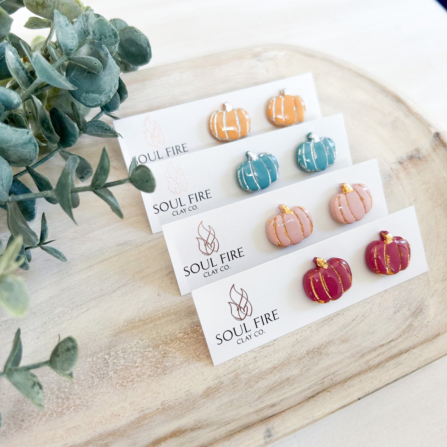 Gold Accent Pumpkin Studs - Fall Statement Earrings