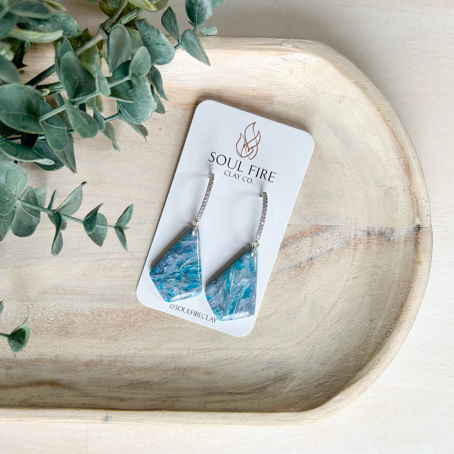 Teal & Silver Marbled Diamond - Fall Statement Earrings