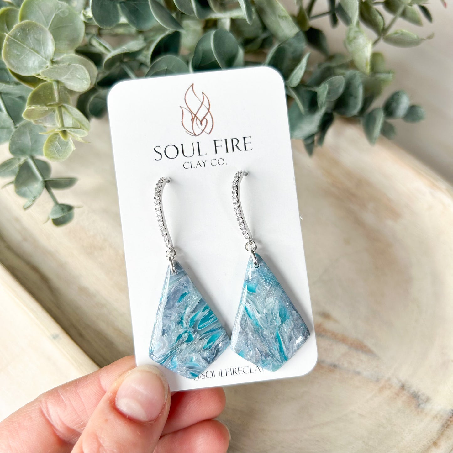 Teal & Silver Marbled Diamond - Fall Statement Earrings