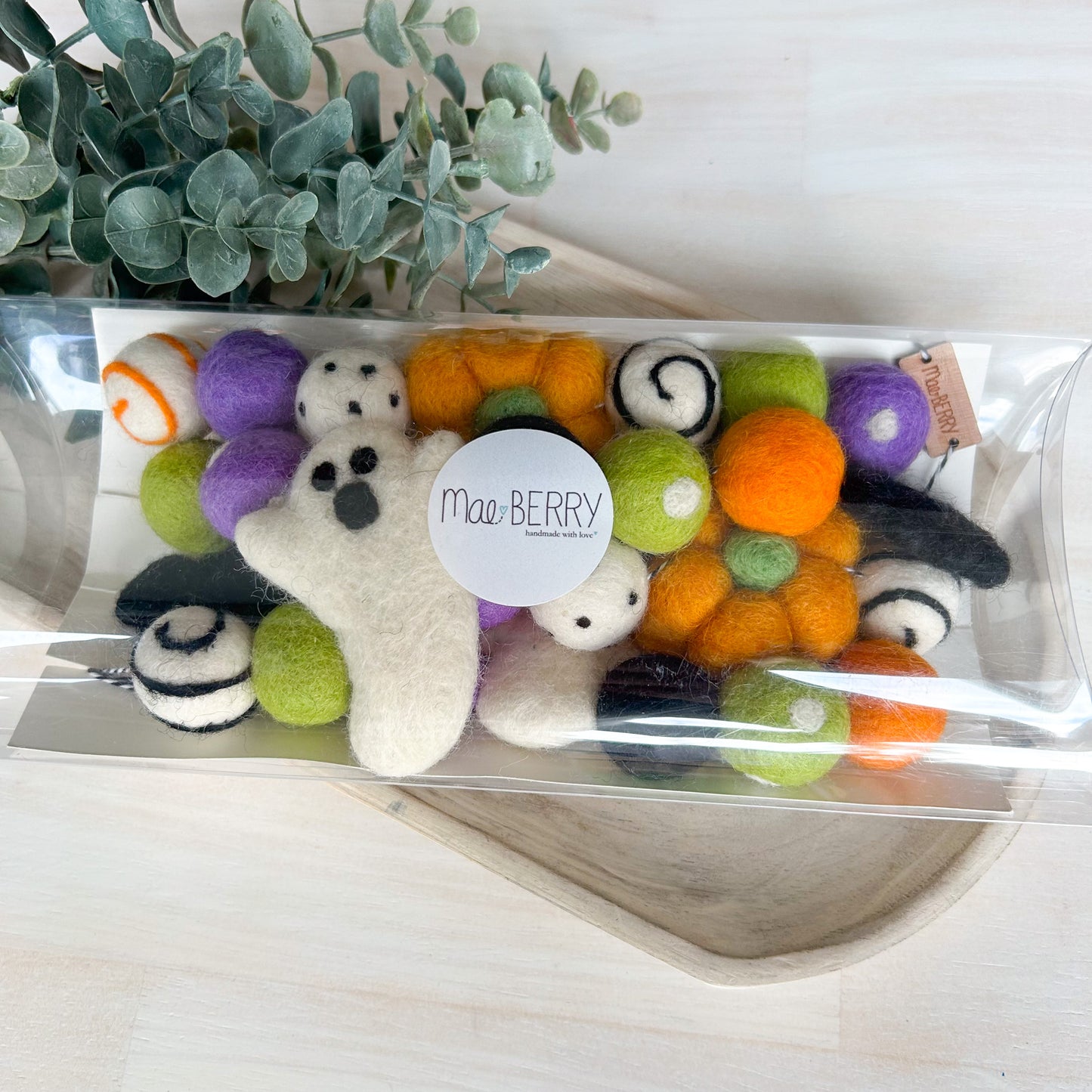 Ghost, Bat & Pumpkin - Green, Orange & Purple - Halloween Felt Garland