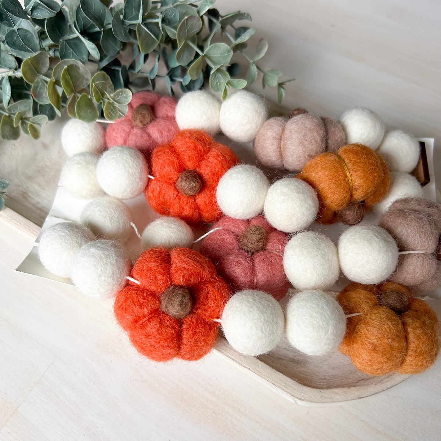 Rustic Ivory Pumpkin Harvest - Fall Halloween Felt Garland