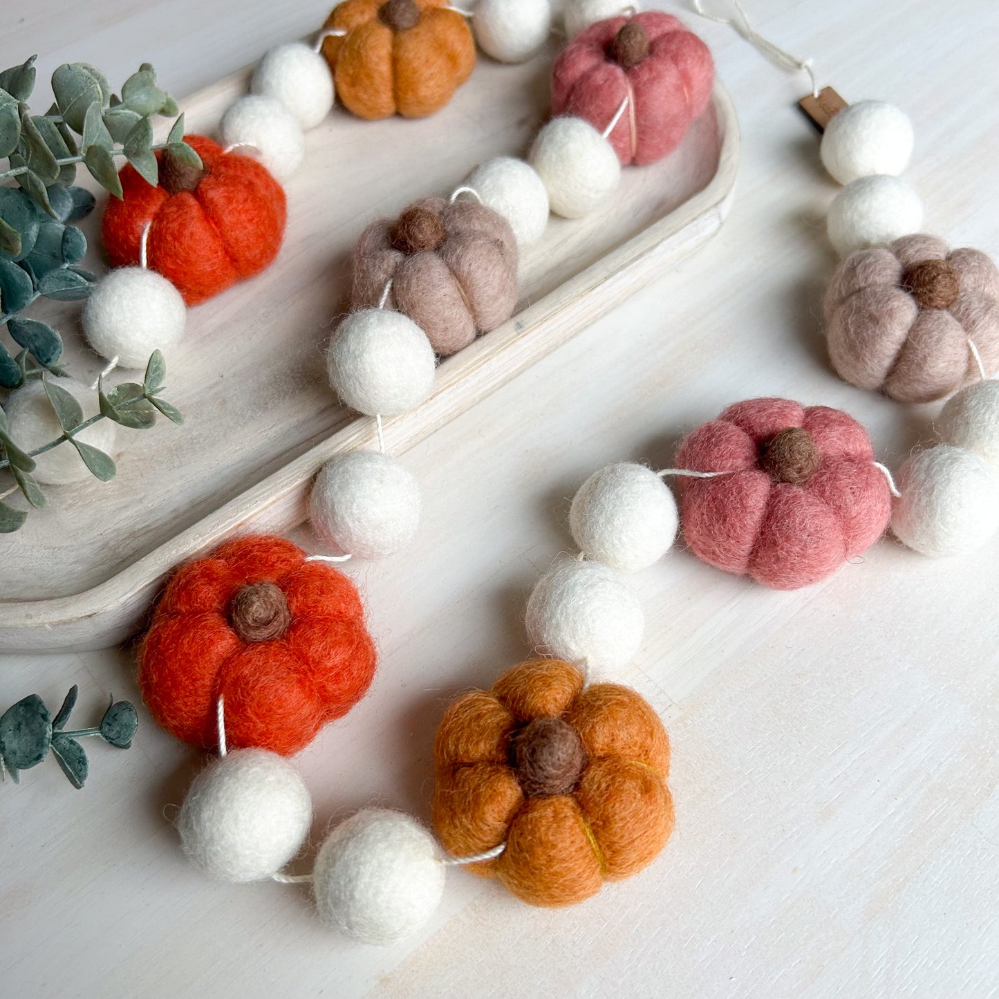 Rustic Ivory Pumpkin Harvest - Fall Halloween Felt Garland