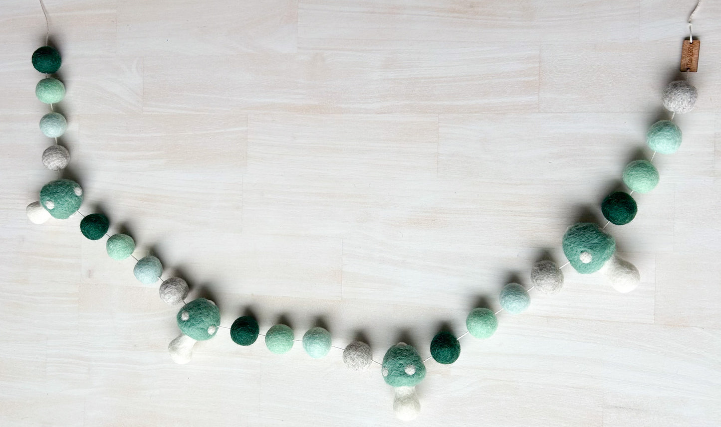 Mint Mushroom - Green Toadstool - Fall Felt Garland