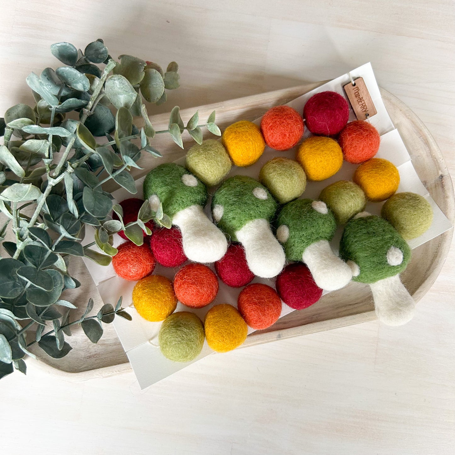 Green Woodland Mushroom - Toadstool - Fall Felt Garland