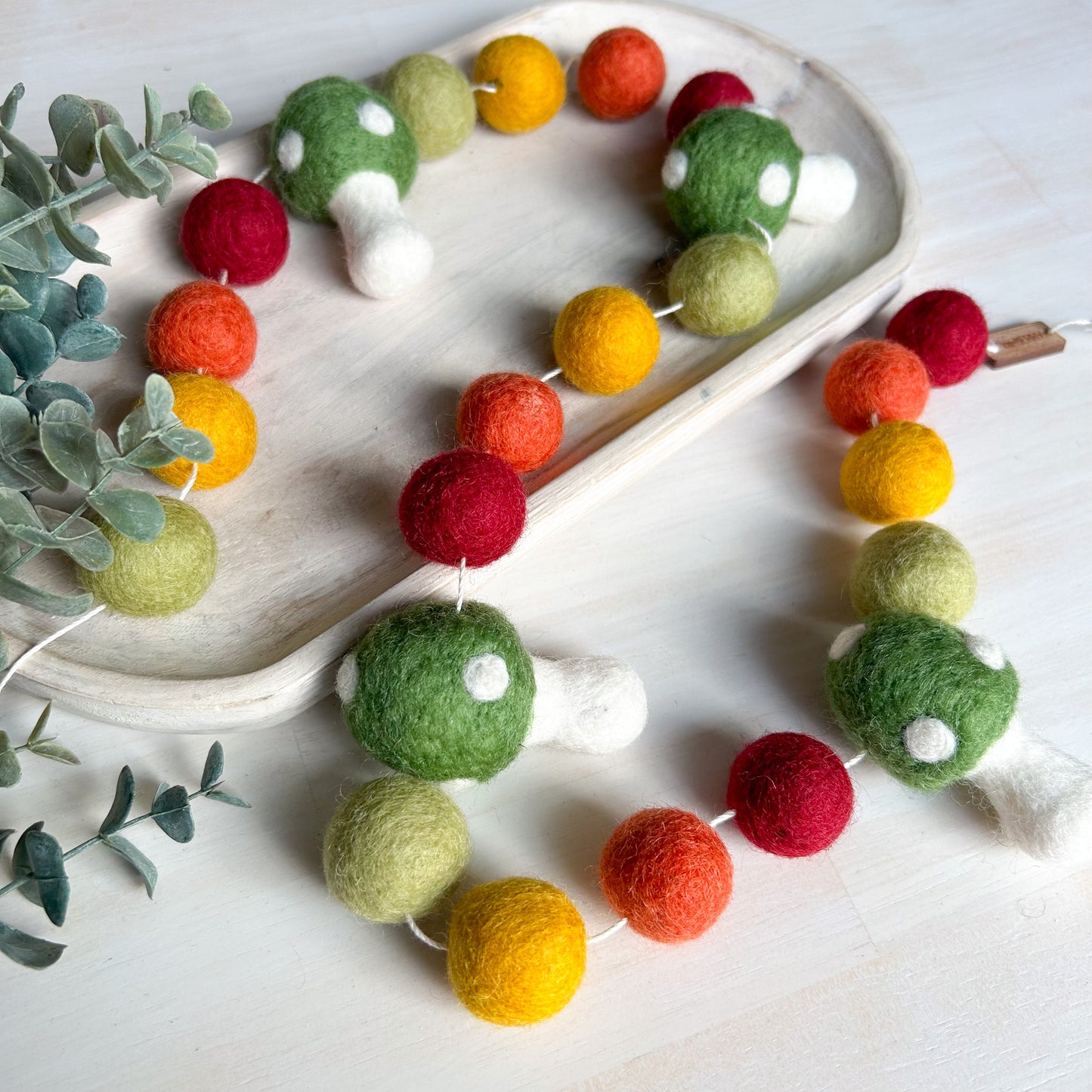 Green Woodland Mushroom - Toadstool - Fall Felt Garland