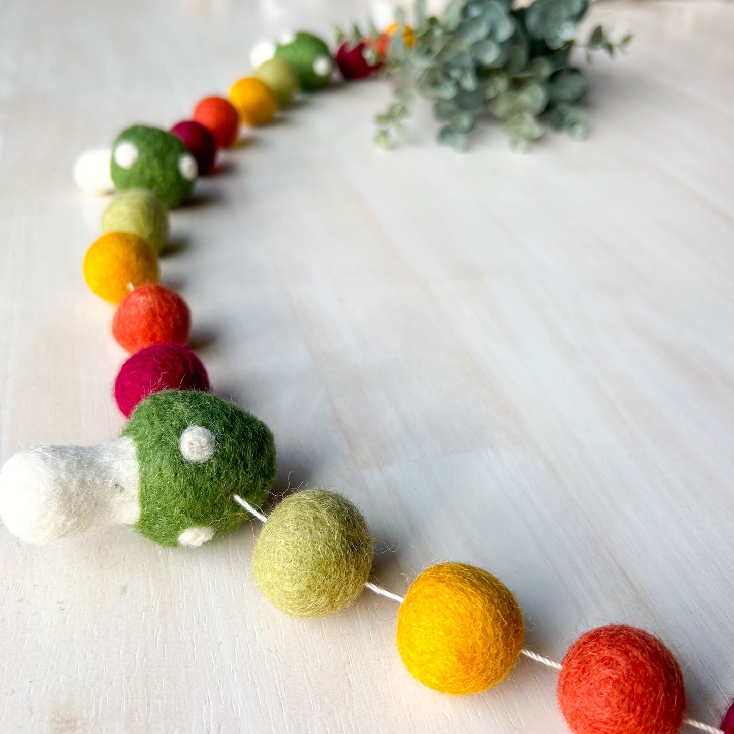 Green Woodland Mushroom - Toadstool - Fall Felt Garland