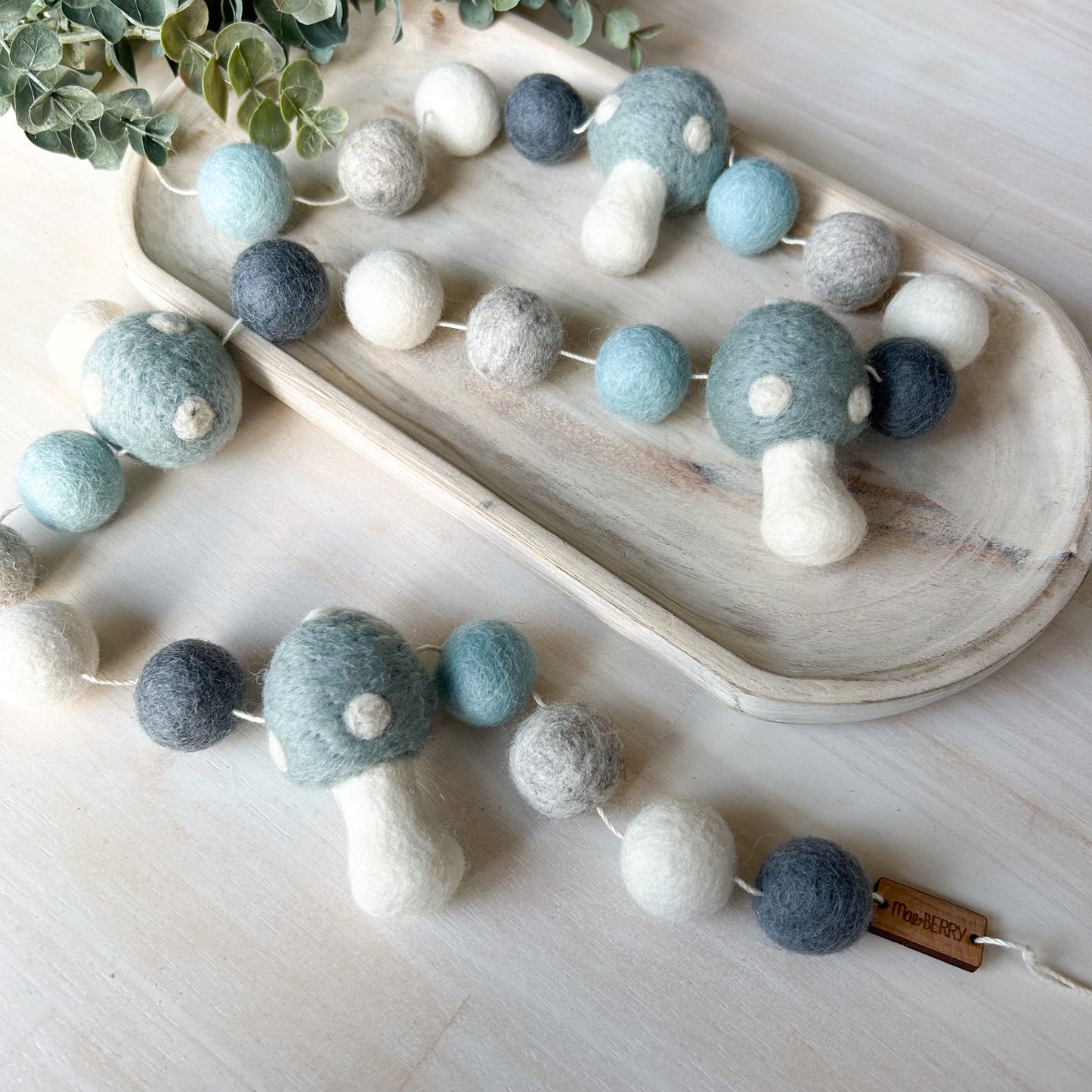 Grey Blue Mushroom - Toadstool - Fall Felt Garland