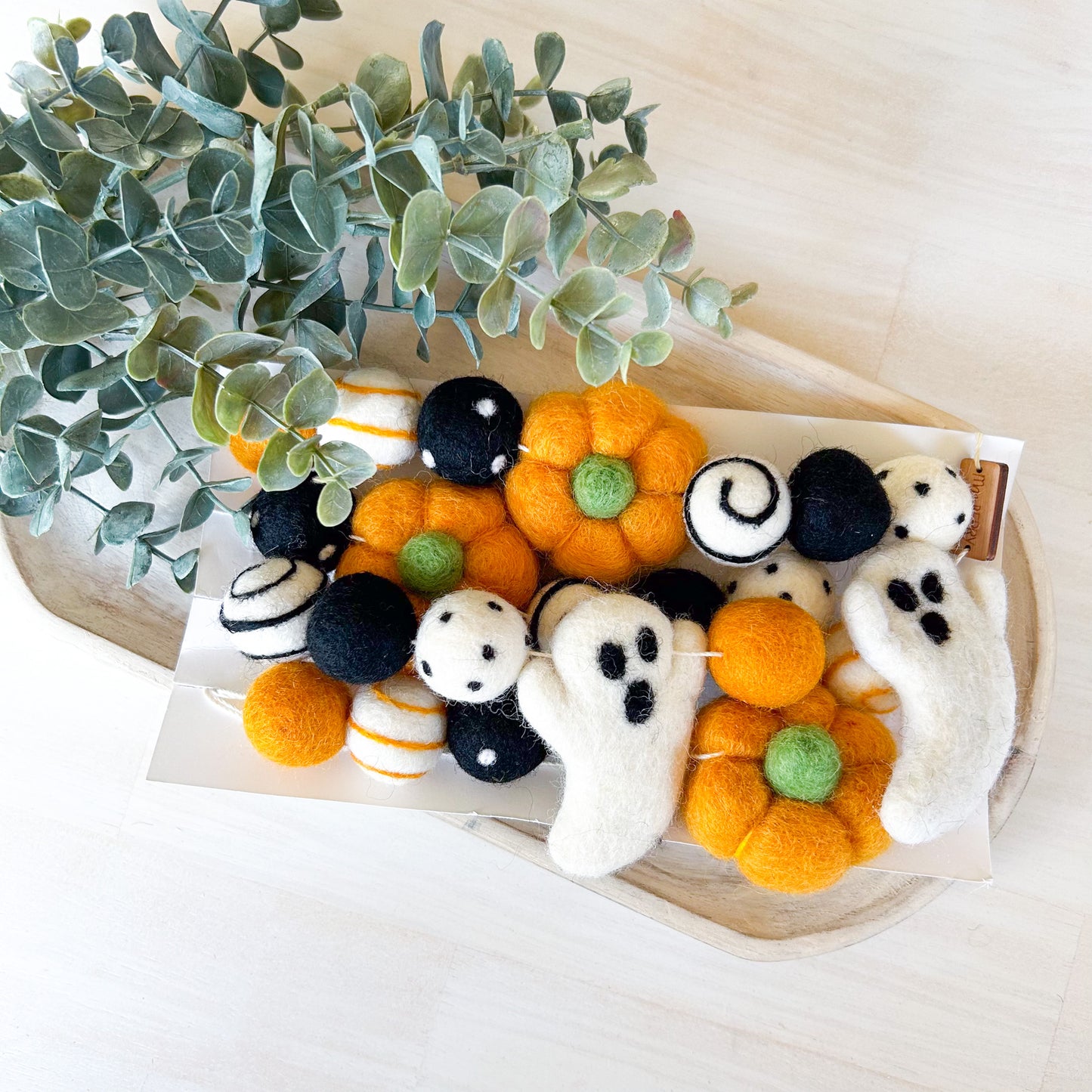 Ghost & Pumpkin Garland - Black & Orange - Halloween Felt Garland