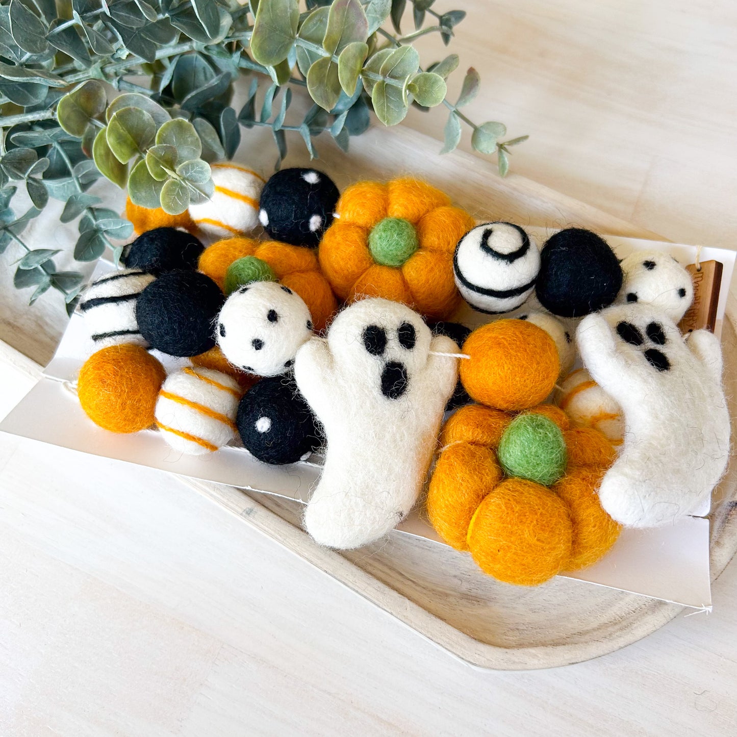 Ghost & Pumpkin Garland - Black & Orange - Halloween Felt Garland