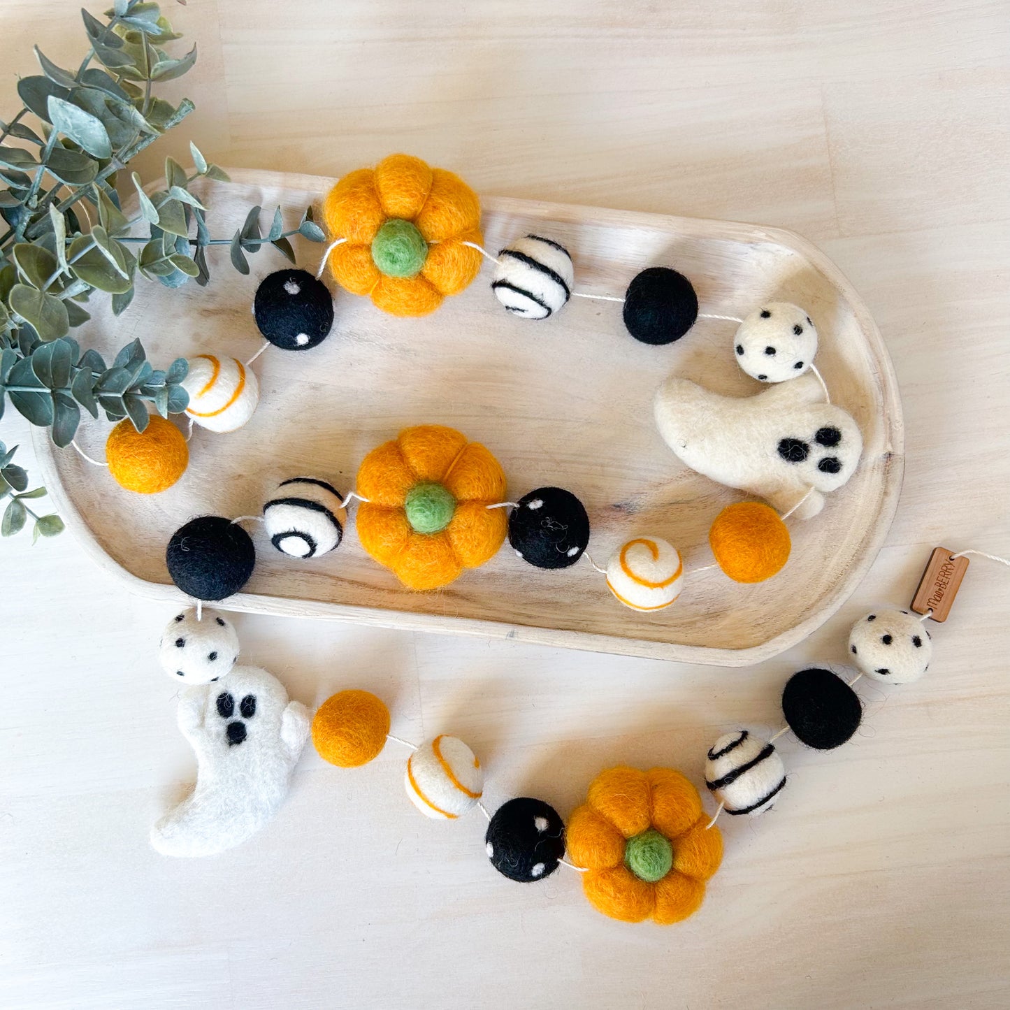 Ghost & Pumpkin Garland - Black & Orange - Halloween Felt Garland