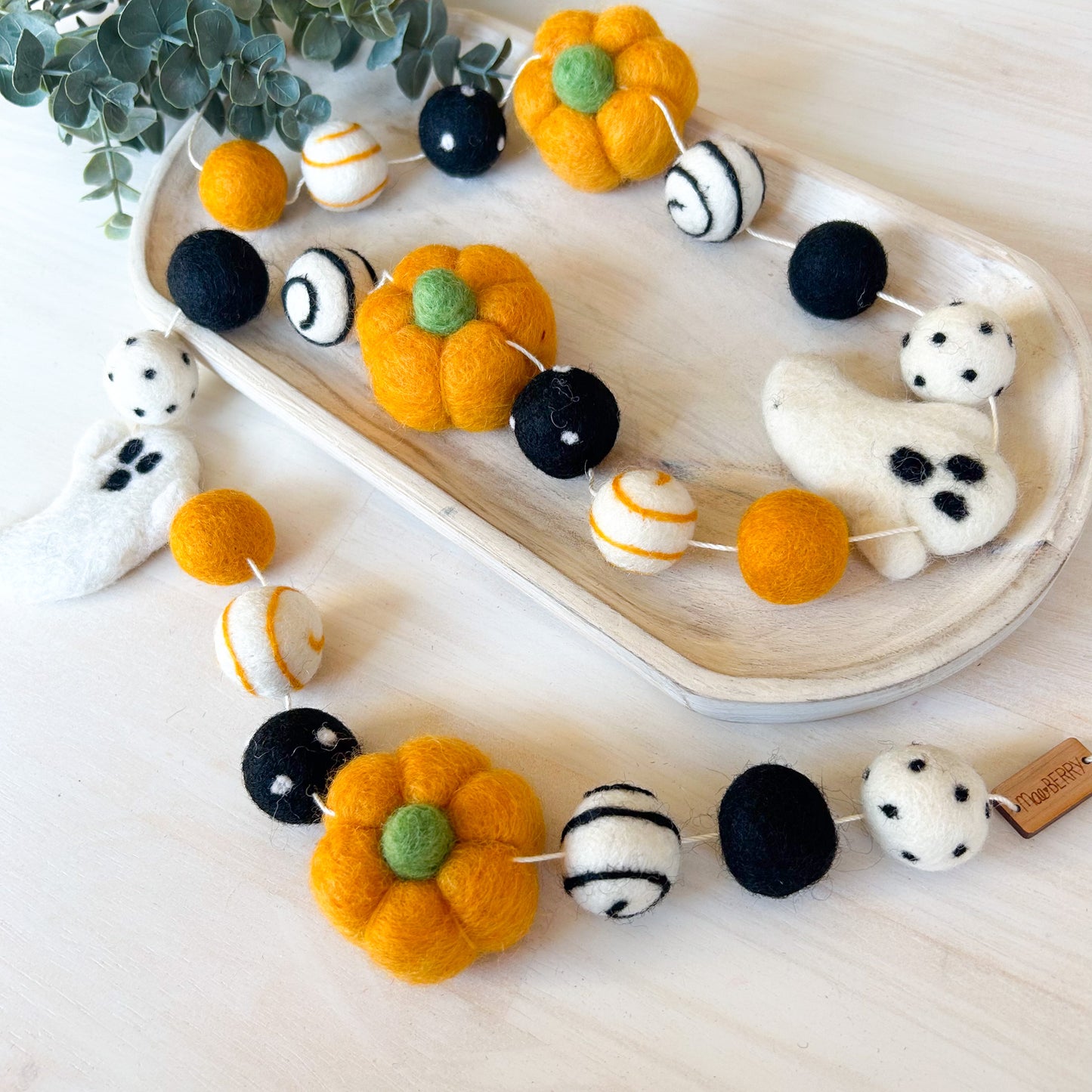 Ghost & Pumpkin Garland - Black & Orange - Halloween Felt Garland