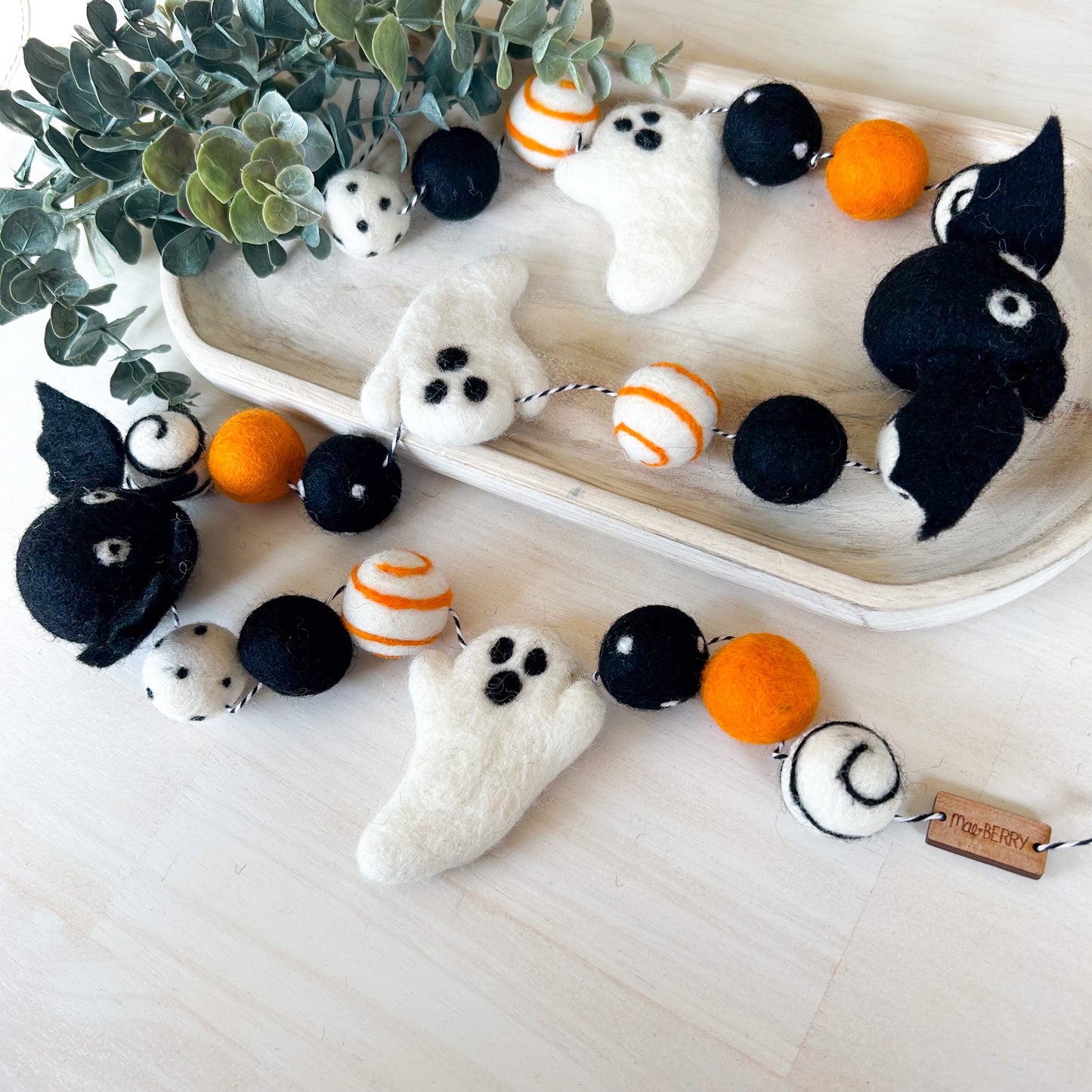 Ghost & Bat - Black & Orange - Halloween Felt Garland