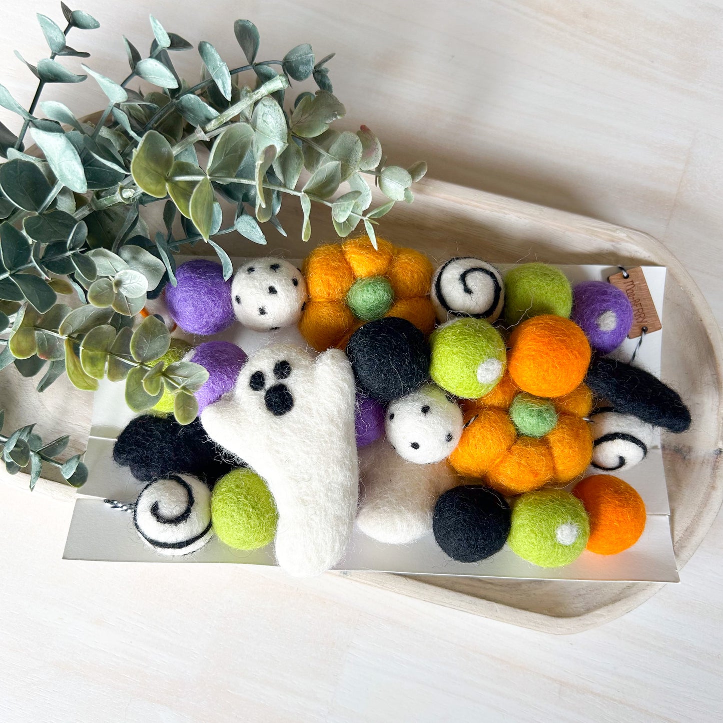 Ghost, Bat & Pumpkin - Green, Orange & Purple - Halloween Felt Garland