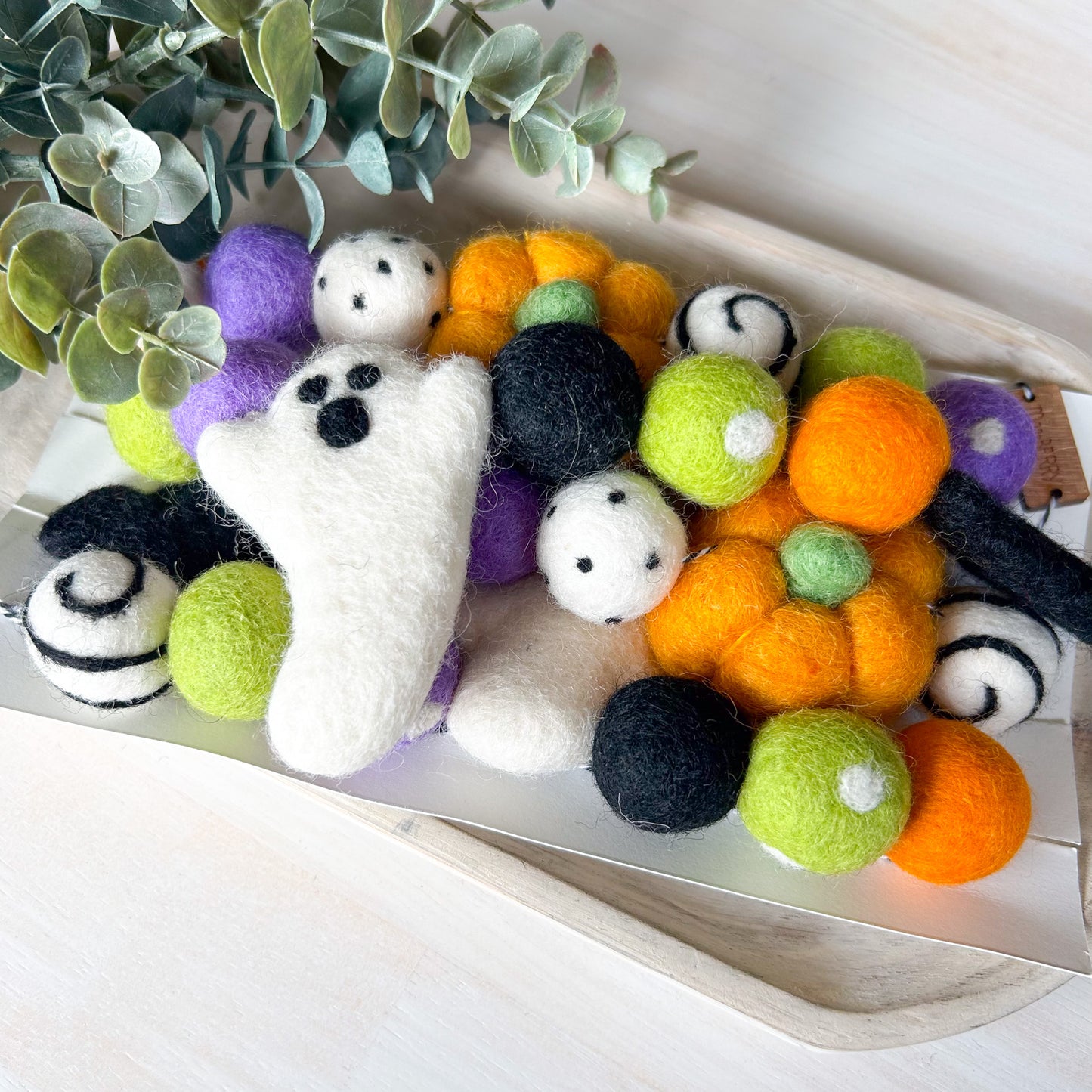 Ghost, Bat & Pumpkin - Green, Orange & Purple - Halloween Felt Garland