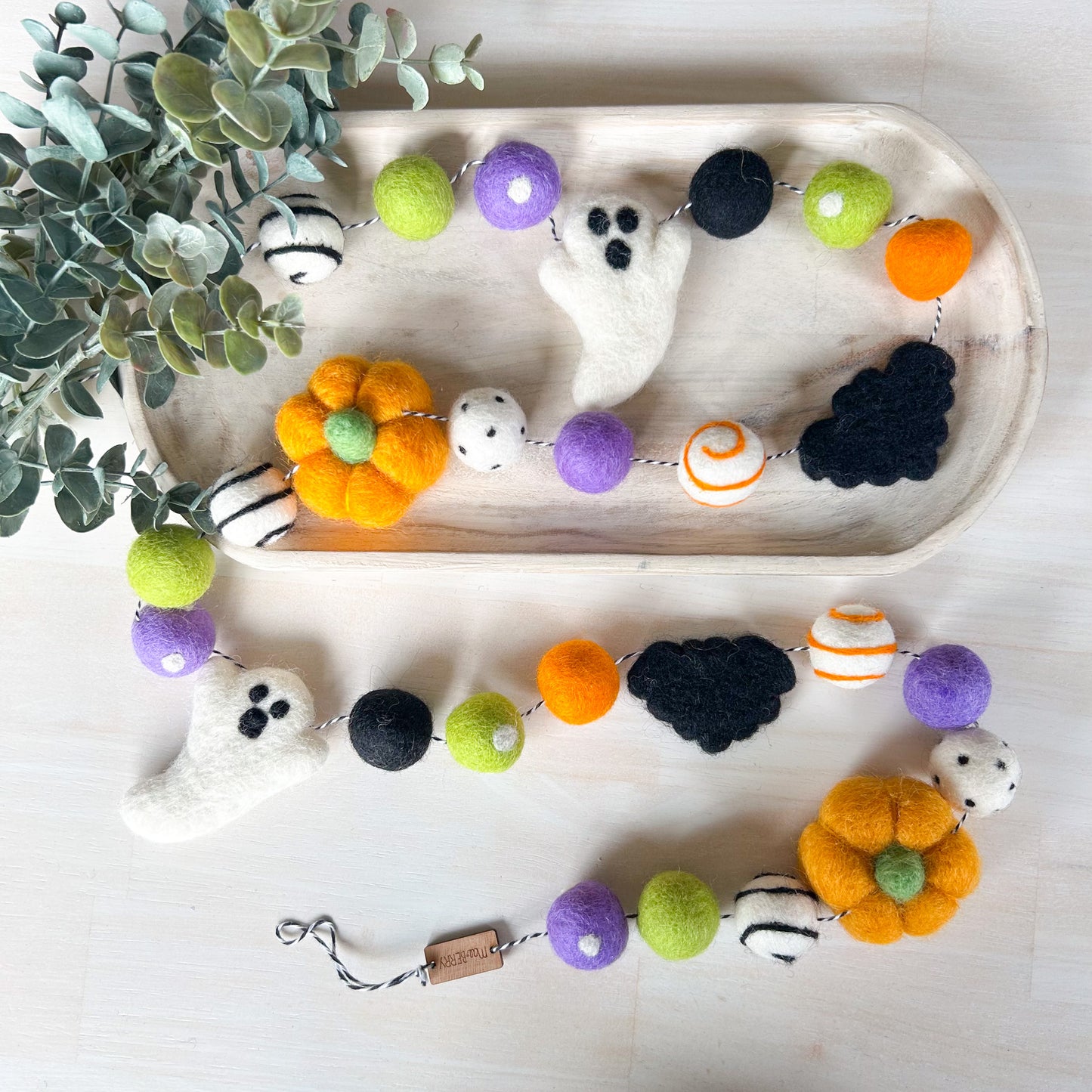 Ghost, Bat & Pumpkin - Green, Orange & Purple - Halloween Felt Garland