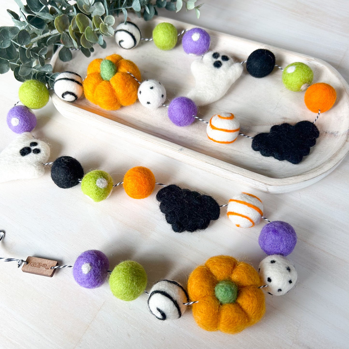 Ghost, Bat & Pumpkin - Green, Orange & Purple - Halloween Felt Garland