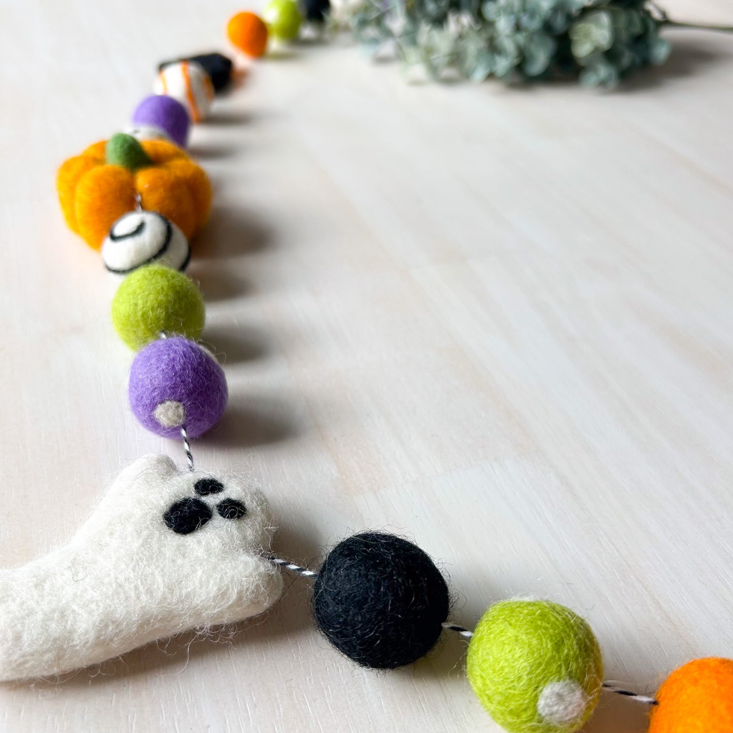 Ghost, Bat & Pumpkin - Green, Orange & Purple - Halloween Felt Garland