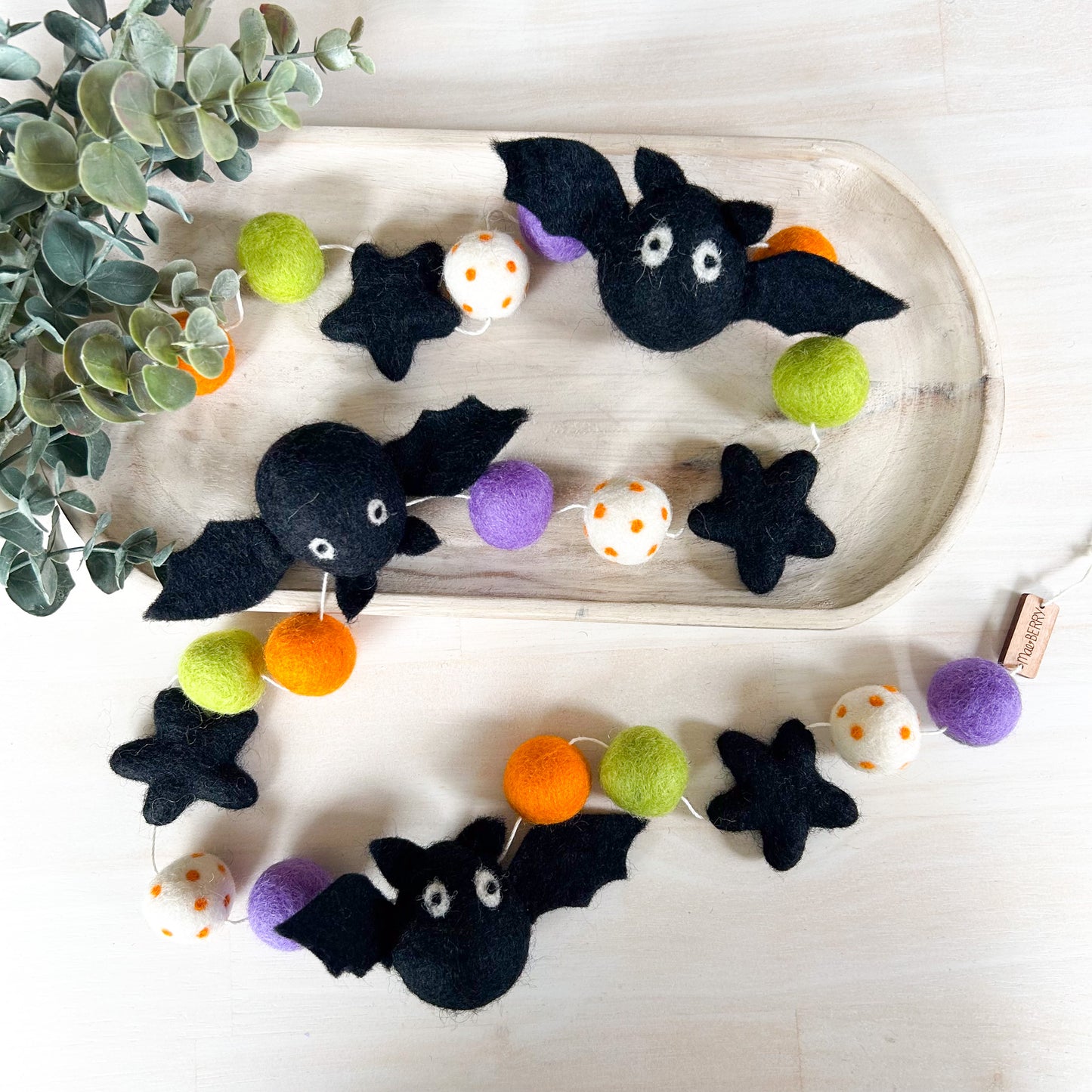 Bat Garland - Green, Orange & Purple - Halloween Felt Garland