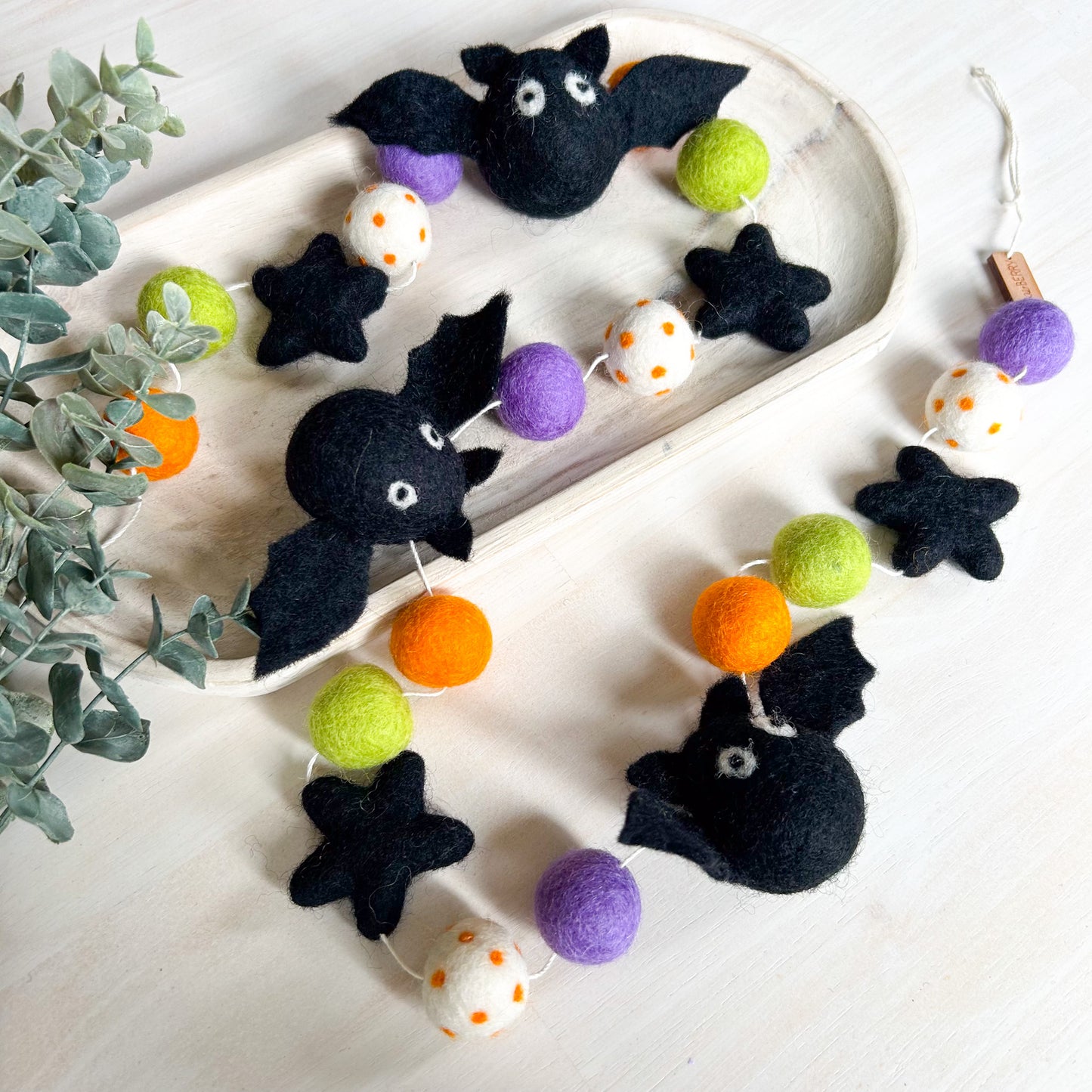 Bat Garland - Green, Orange & Purple - Halloween Felt Garland